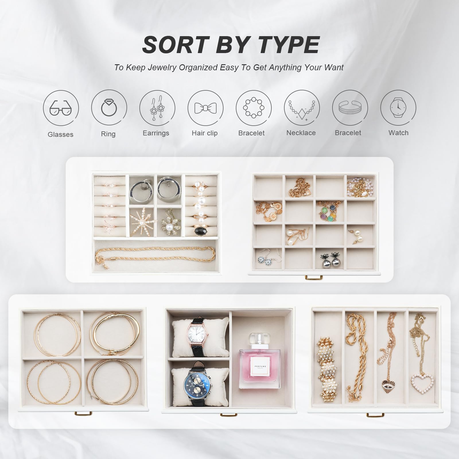 Schmuckschatulle für Frauen, 5-lagige Schmuck-Organizer-Box, große Schmuck-Aufbewahrungsbox für Mädchen, Schmuckhalter, Organizer, Geschenk für Valentinstag, Weihnachten, Neujahr (weiß)