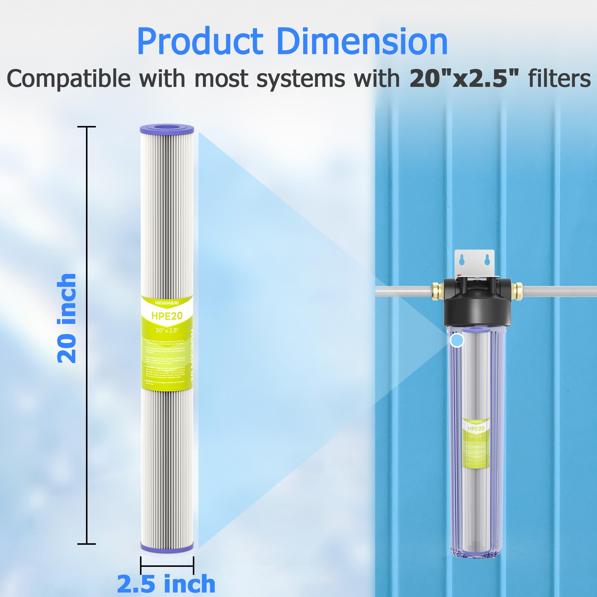 20 Micron Whole House Water Filter Cartridge Pleated Sediment Filters for Well Water Universal Replacement for Any 20 — view 4