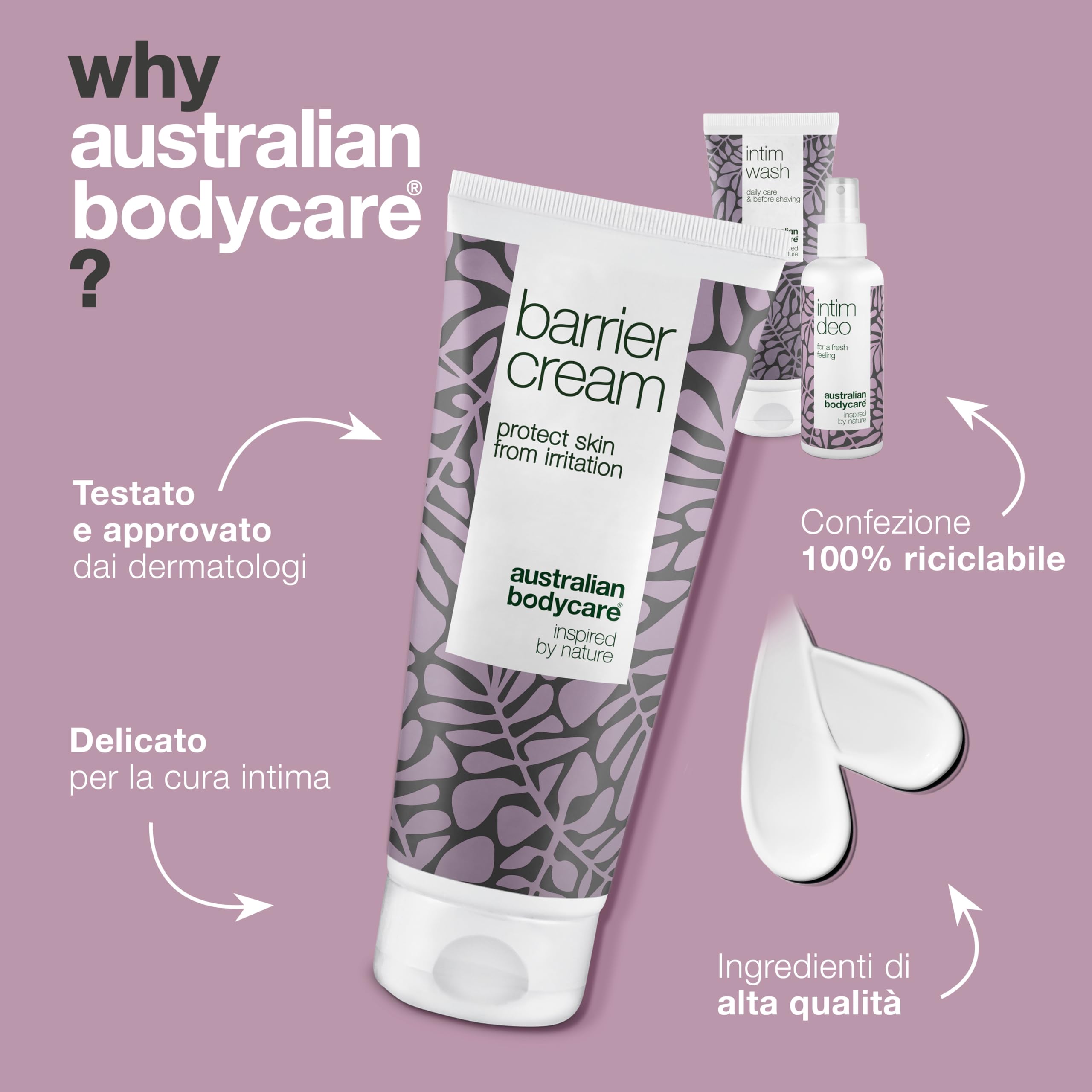 Kit per ridurre disagio e cattivo odore intimo dovuti all’incontinenza | Detergente intimo al Tea Tree Oil (200 ml), crema barriera (100 ml) e deodorante intimo (100 ml) contrastano batteri e odore