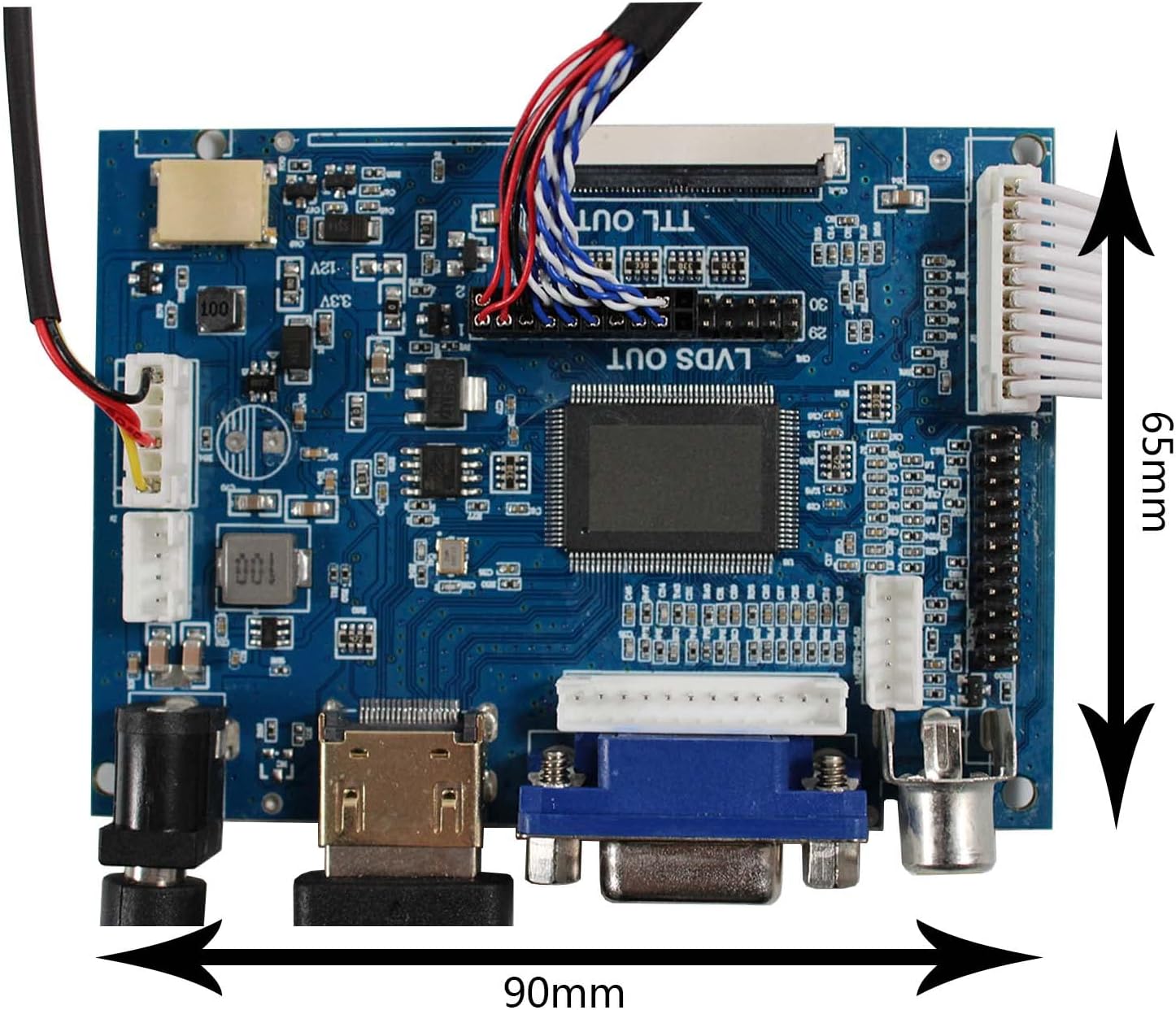 Dimensions of the VSDISPLAY LCD controller board