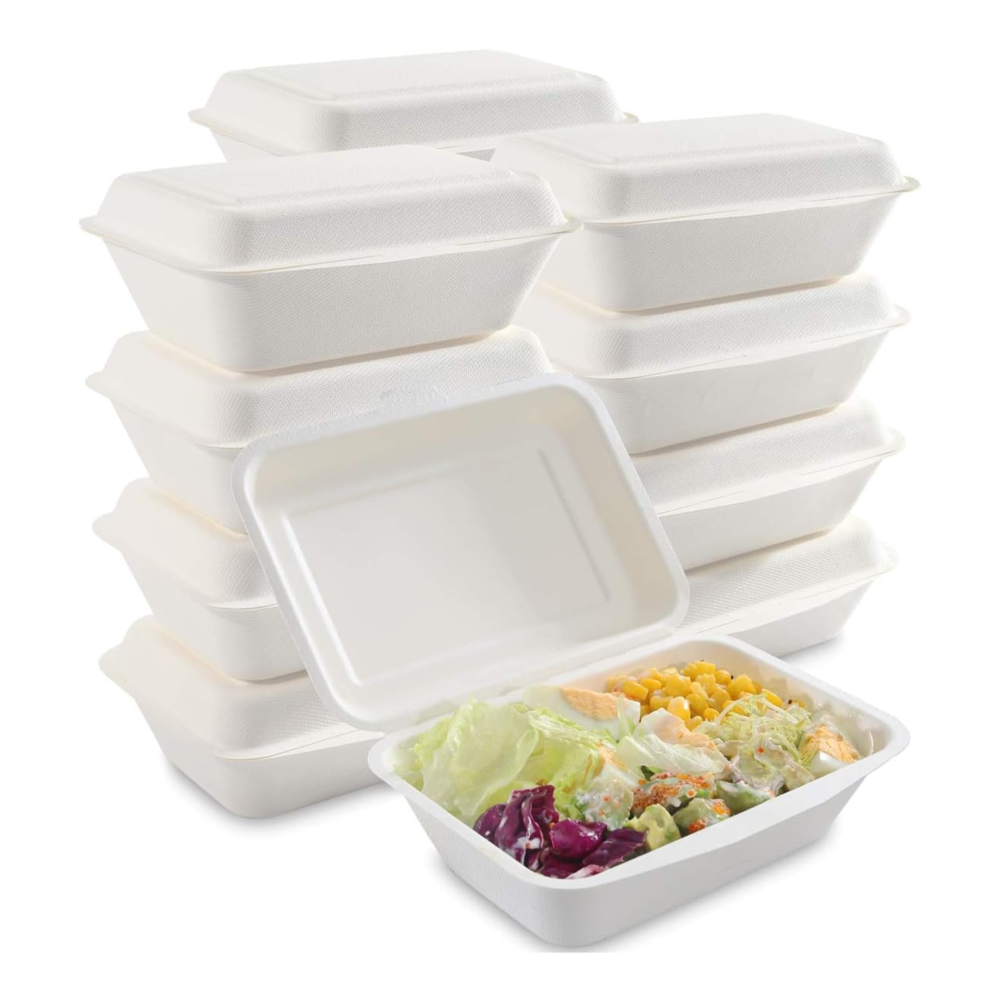Caterco White Disposable Bagasse Clamshell Food Containers - 7 X 5 Inch Burger Box - 50 Pack, Biodegradable Sugarcane Container, Compostable, Eco-Friendly, Takeaway Boxes, 50 Pack (7X5 Inch, 1 Compartment)