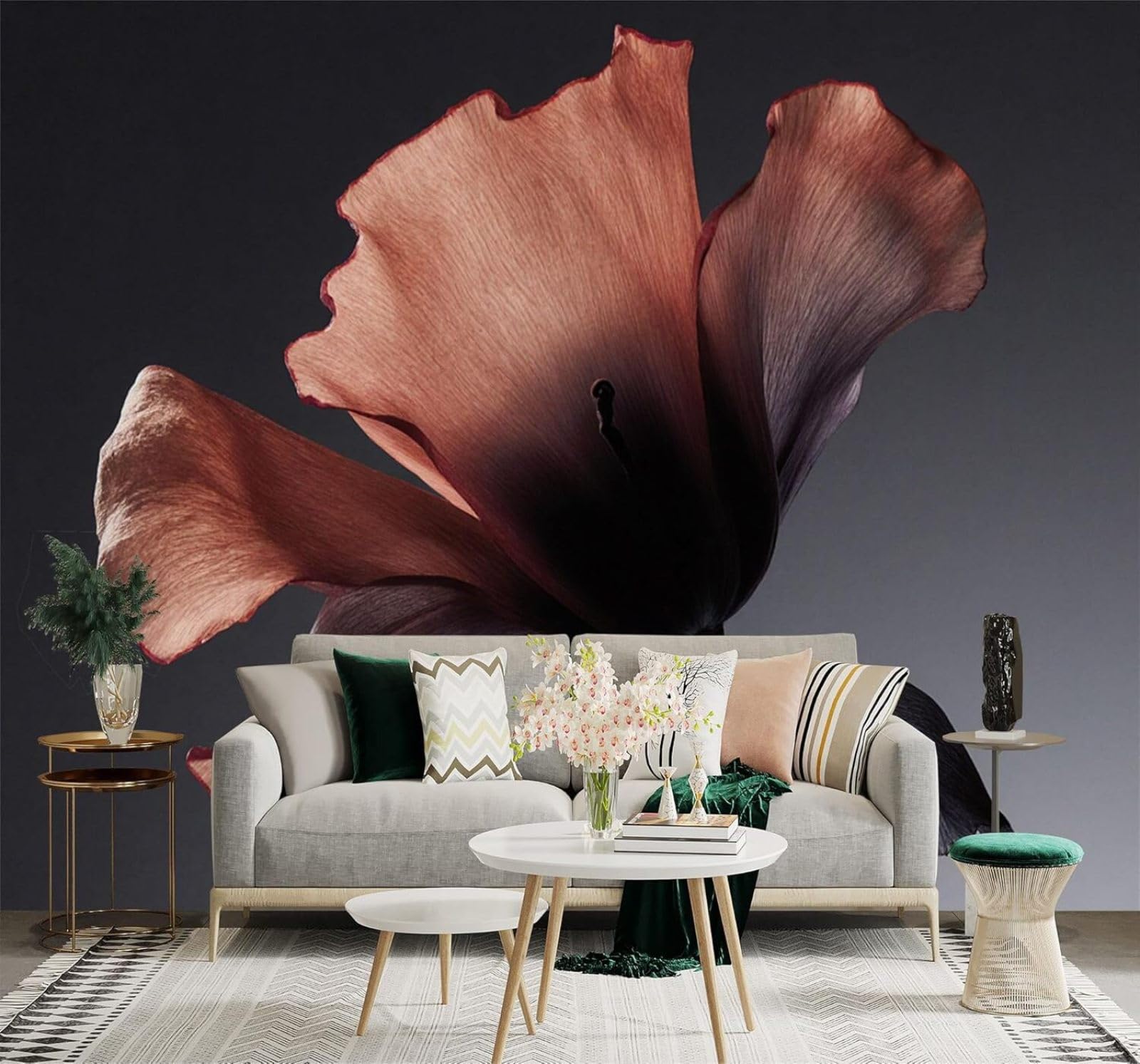 Tzxztt 250Cm×170Cm(B×H) Abstract Deep Red Petals Soft Gradient Background Modern 3D Wallpaper Premium Textured Silk Neutral Tones Material Ideal For Living Room Bedroom-250Cm×170Cm