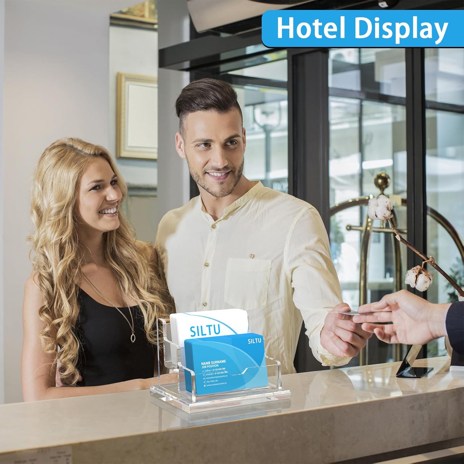 SILUT Business Card Holder for Desk, Horizontal Business Clear Card Holder, Clear Business Card Holder, Acrylic Card Holder, Business Card Organizer, Business Card Display - 2 Slot - Image 6