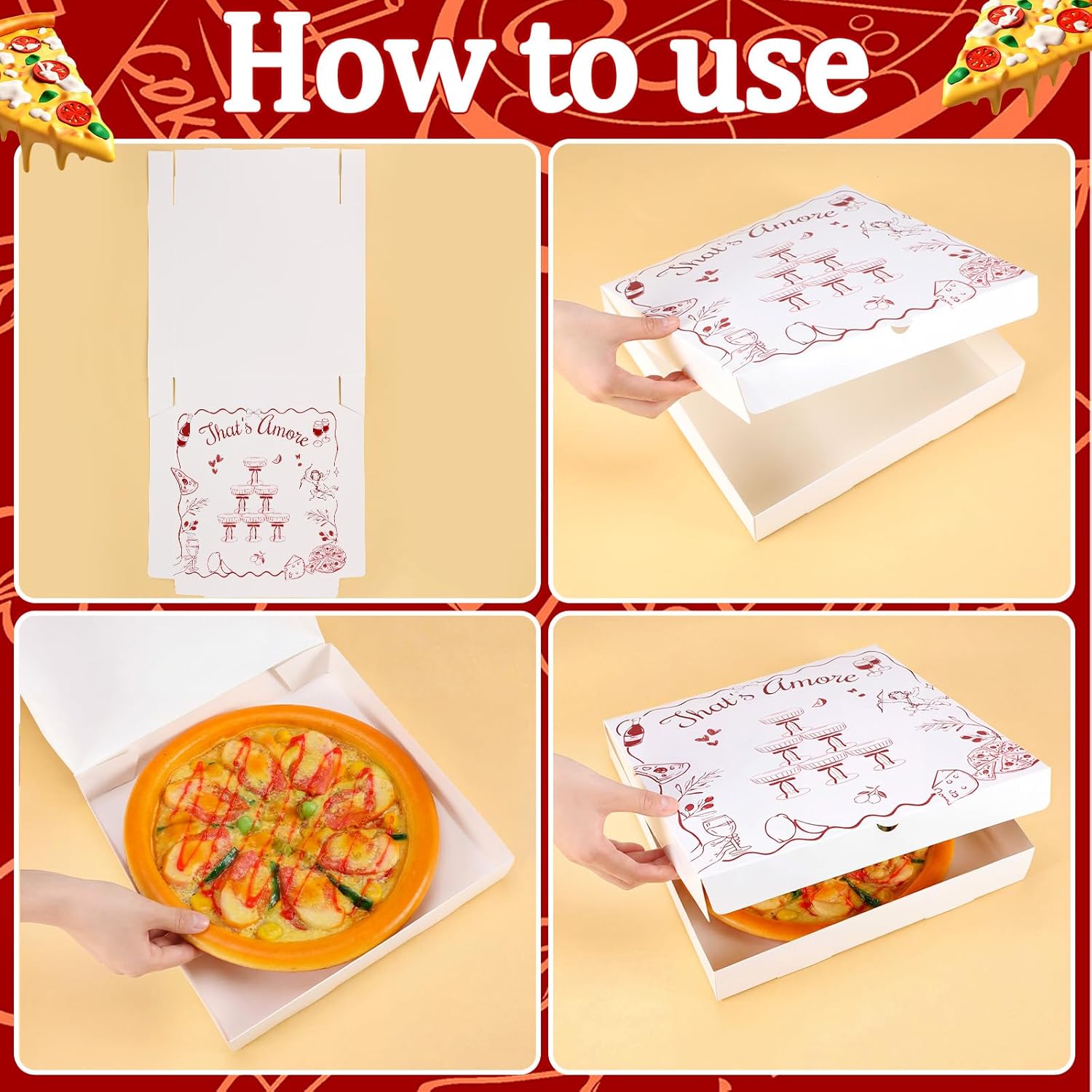 50 Pieces That's Amore Party Supplies 12" x 12" x 1.9" Italian Themed Bachelorette Party Supplies Pizza Theme Disposable Pizza Slice Tray Red and White Gingham Decor for Wedding Bridal Shower