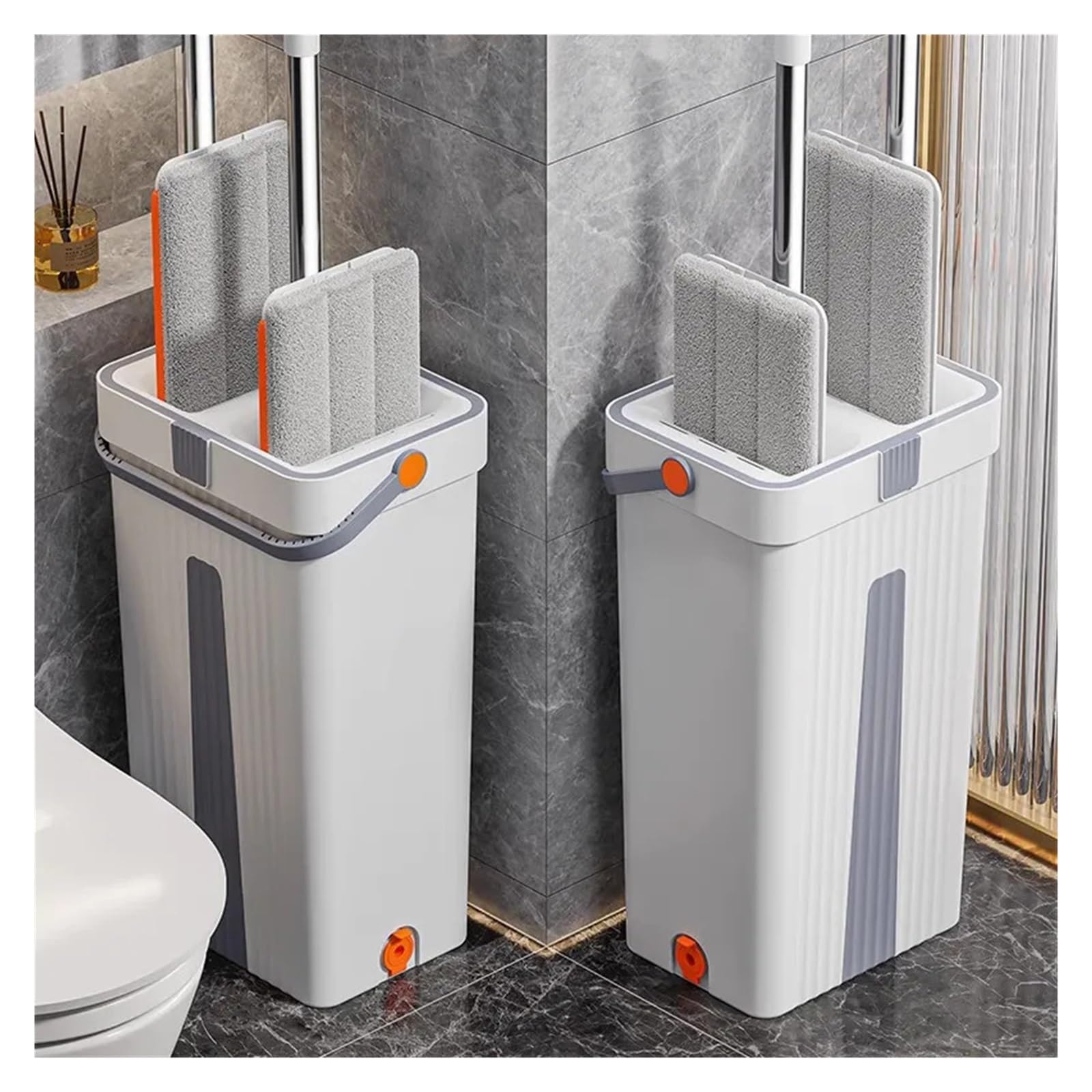 Fregona de suelo plana con cubo y manos libres de 33 cm for limpieza del hogar, sistema de limpieza con rotación de 360 ​​grados, lavable, de microfibra, herramienta de limpieza fácil.(Bucket-mop-4 cl