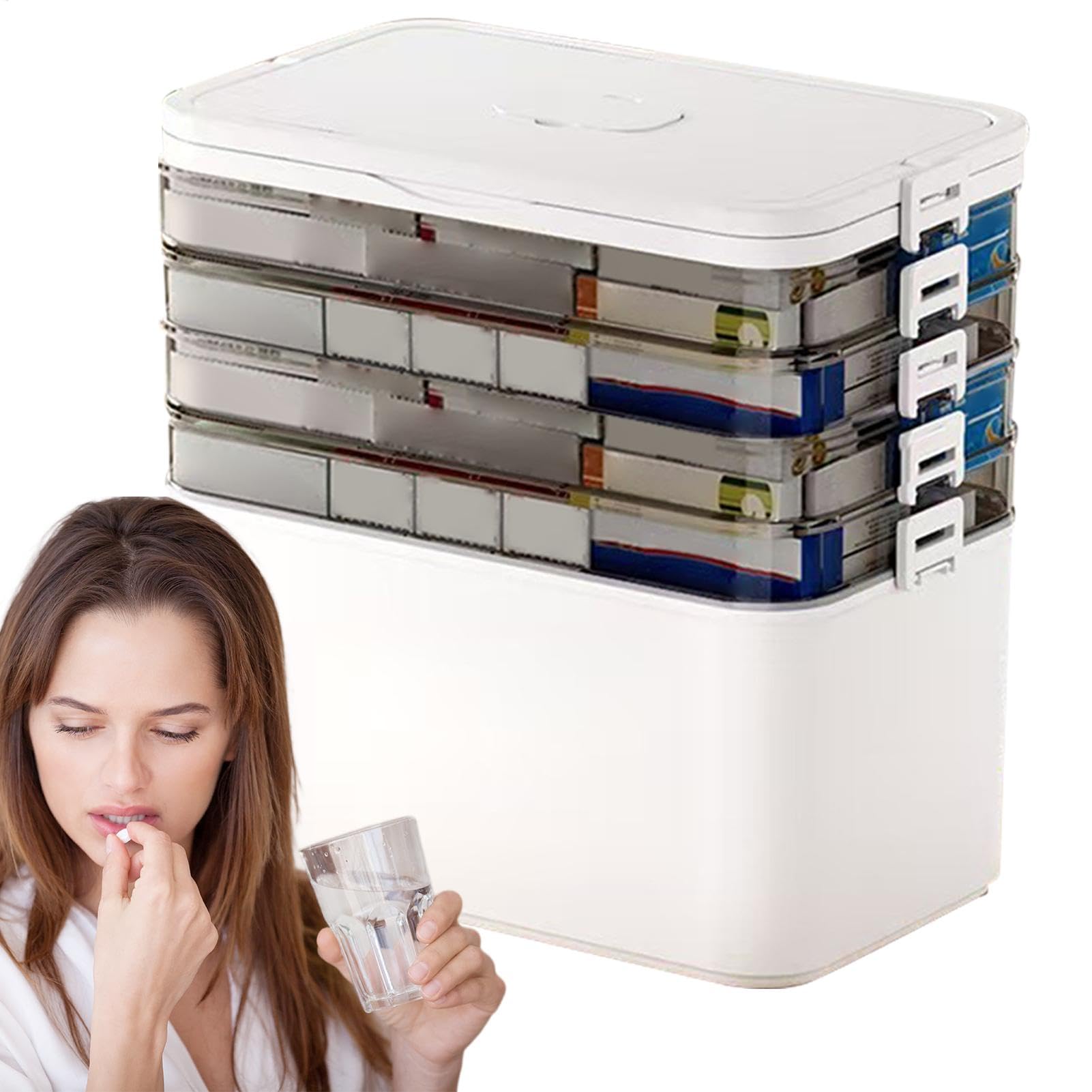 Generisch Medicine Organizer Box, Medicine Box Organizer | Portapillole portatile per la casa | Clear Medicine Storage Organizer con manici, per studentessa