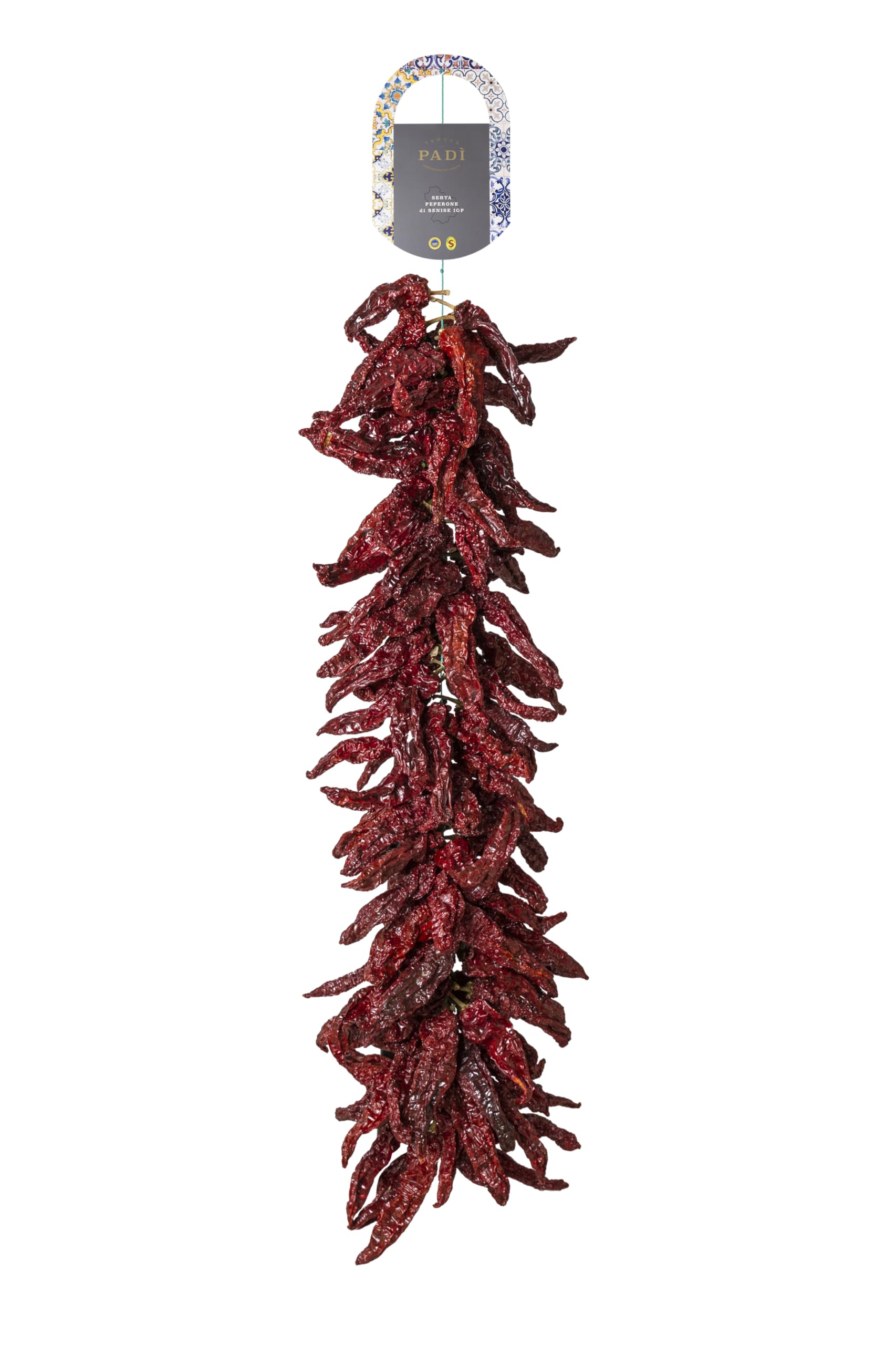 Tenuta Padì Serta di peperoni secchi di Senise IGP - Da friggere e fare Cruschi - Collana o Nzerta o Treccia di Zafaran Crusk - 500 Grammi - Mezza Serta