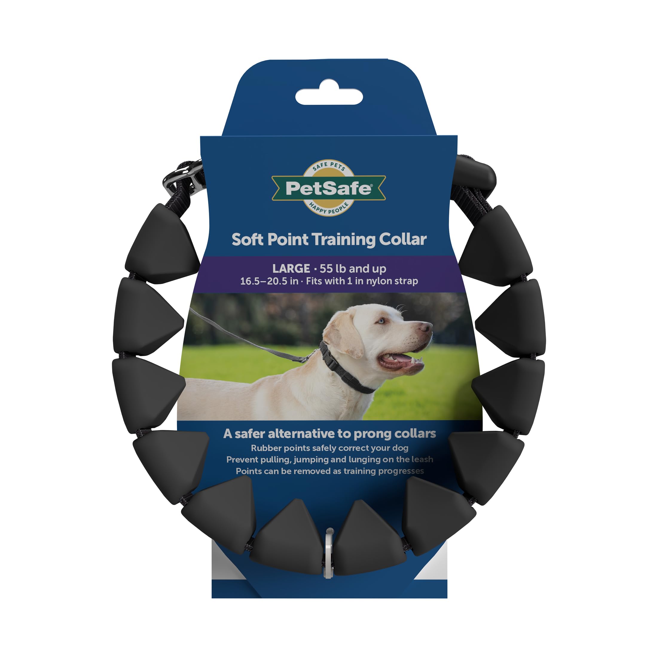 PetSafe Soft Point Training Collar - Comfortable No-Pull Adjustable Quick-Release Collar with Removable Soft Rubber Points - Pain-Free Training for Better Leash Manners - Large - Black, Soft Point Training Collar, Black, Large