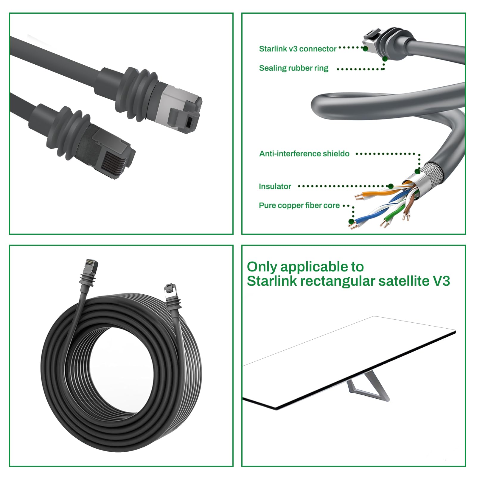 Per Starlink Gen 3 Cavo 32ft 10m 1200Mbps IP68 impermeabile Cavo di prolunga satellitare Gen 3 sostituisce cavo V3 per Starlink rettangular Satellite Gen 3 (Nickel Shell Gold Plated1)