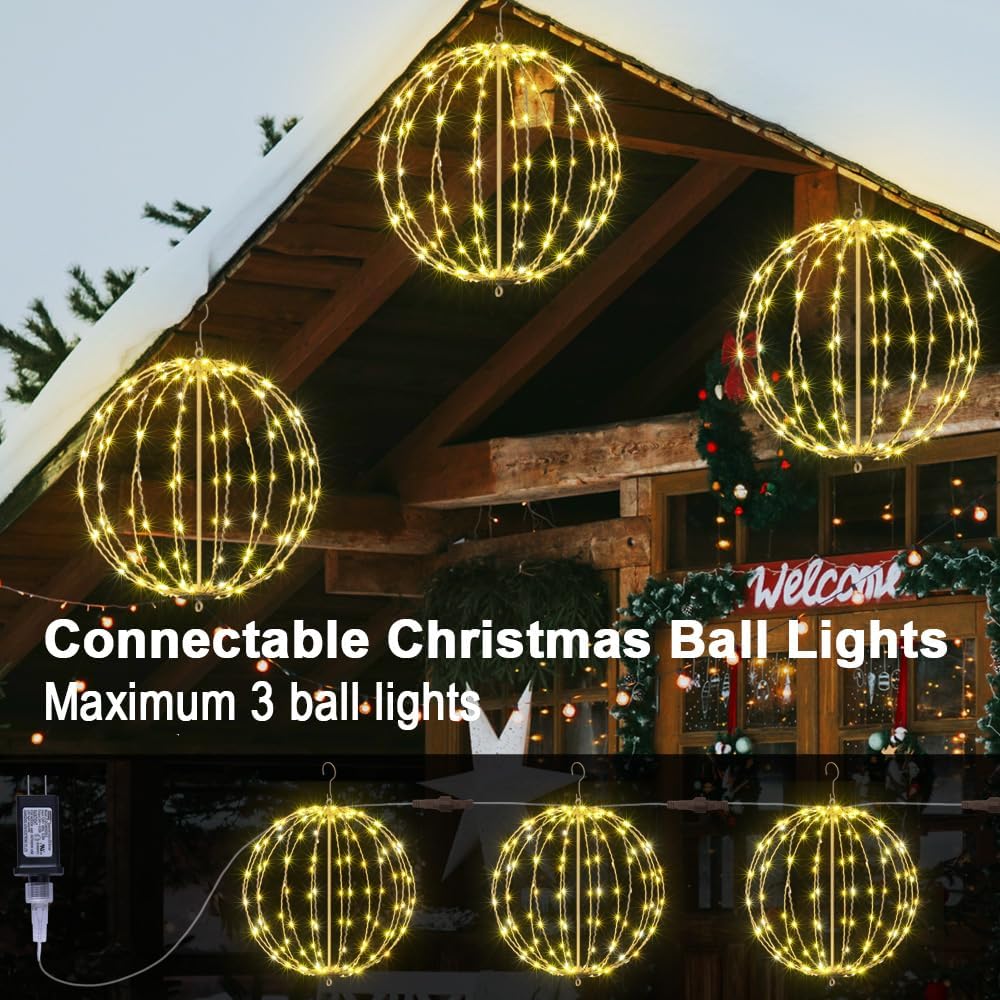 Lightshare 16IN 128LED Light Ball Yard Decoration Pathway Lights Sphere Light with Fold Flat Metal Frame Indoor Outdoor Waterproof Garden Lights, Plug in