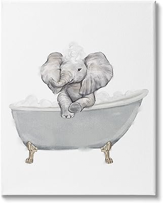 Stupell Industries Baby Elephant Bubble Claw Bathtub Safari Animal Bathroom, Designed by Ziwei Li Canvas Wall Art, 16 x 20, White