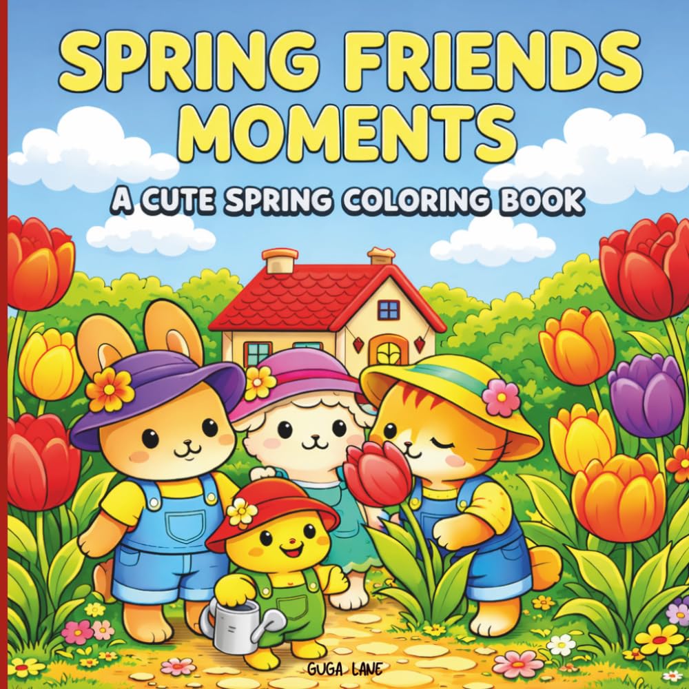 Spring Friends Moments A Cute Spring Coloring Book: For Teens and Adults Featuring Adorable Animal Friends, Cozy Garden Scenes, and Gentle Humor
