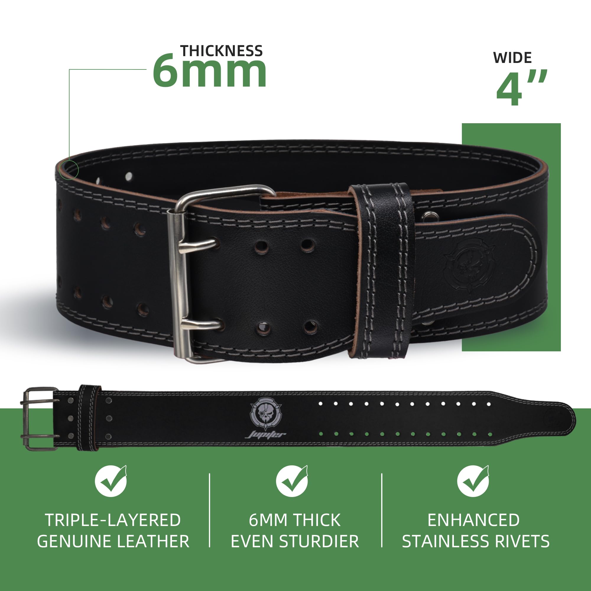 Ceinture d'haltérophilie (6 mm d'épaisseur) – Cuir véritable, offrant un soutien dorsal. Boucle à double griffe, idéale pour l'haltérophilie, les squats et les soulevés de terre