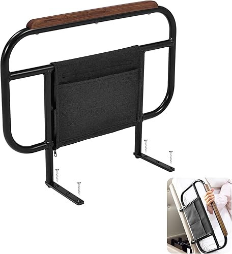 Riel lateral de cama para cama ajustable, atornilla solo en la tabla de madera, altura de 17 pulgadas para colchones de menos de 10 pulgadas, 1