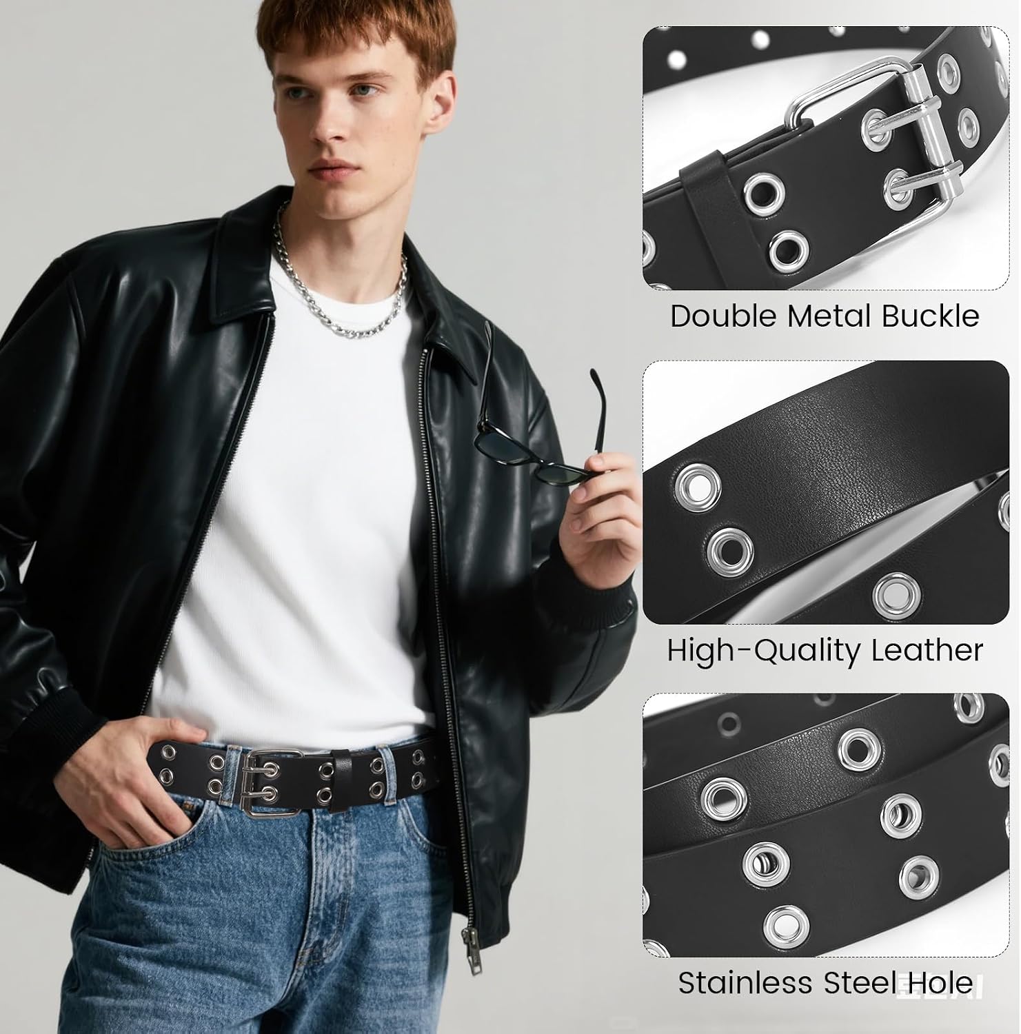 3 Pcs Studded Belt Y2K Metal Goth Punk Rock Rivet Belt with Bright Pyramid Studded for Women Men