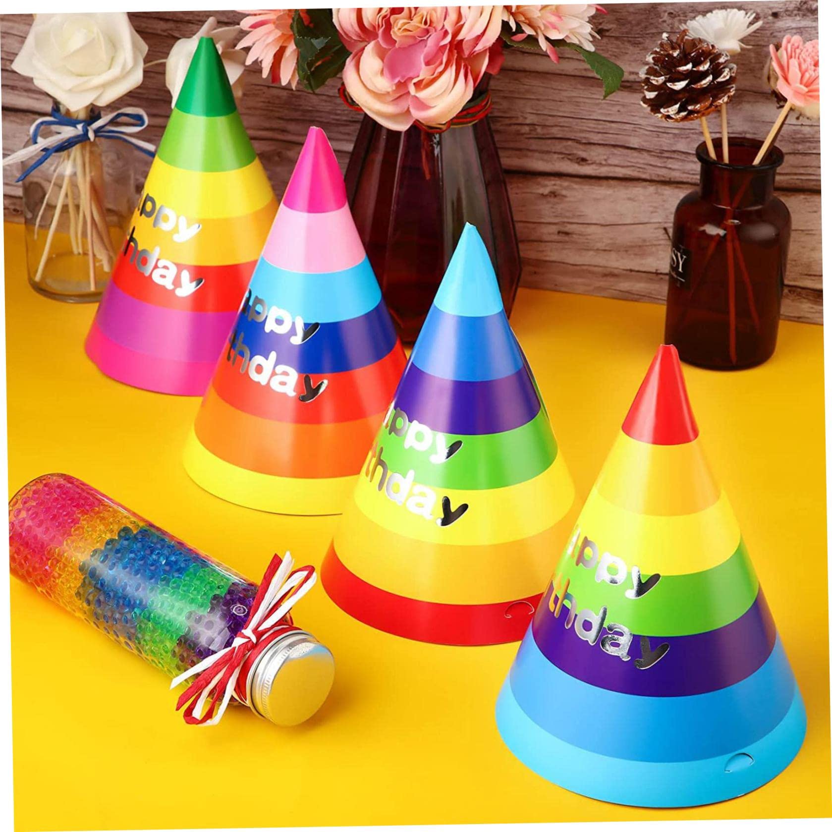 24 Bunte Partyhüte Regenbogen-Motiv – Inkl. Gummiband, 23,7 Cm Hoch, Für Kindergeburtstag, Babyparty & Mottopartys