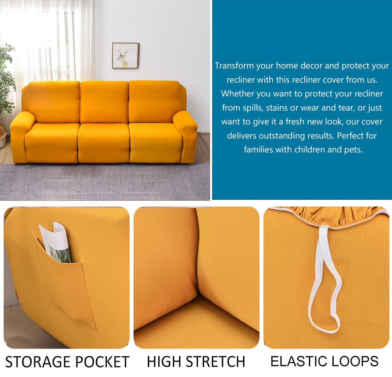 4/6/8 Pezzi Copripoltrona Relax Reclinabile Universale, 1/2/3 Posto Copridivano Poltrona Relax Antiscivolo Salvadivano Copertura Fodera Per Poltrona Reclinabile Con Tasca ( Color : #6 , Size : 1 Posto