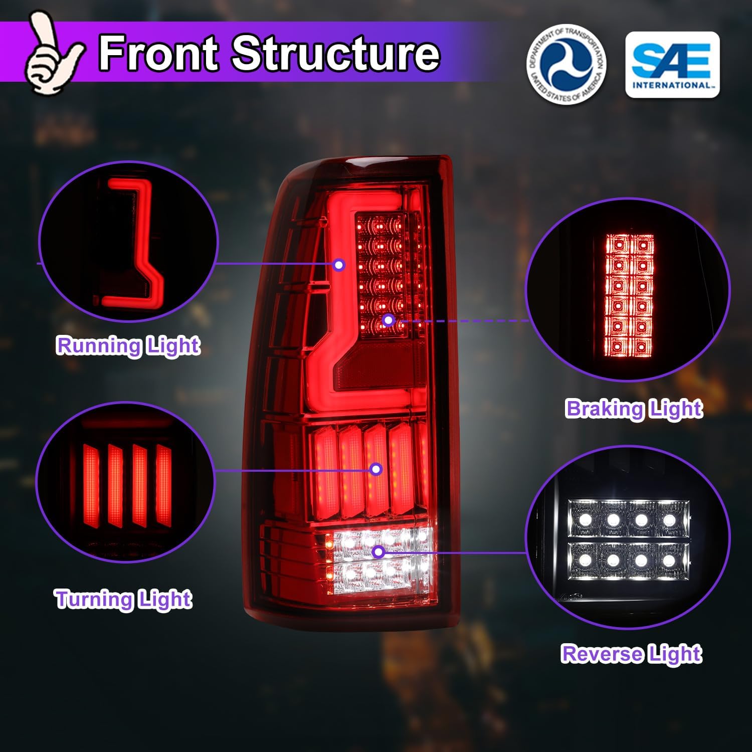 Nixon Offroad LED Tail Light Assembly for 1999-2006 Chevy Silverado 1500 2500 3500, 2007 Classic, 1999-2002 GMC Sierra, Fit Fleetside Bed Rear Brake Lamp Replacement w/Bulbs (Chrome/Red)