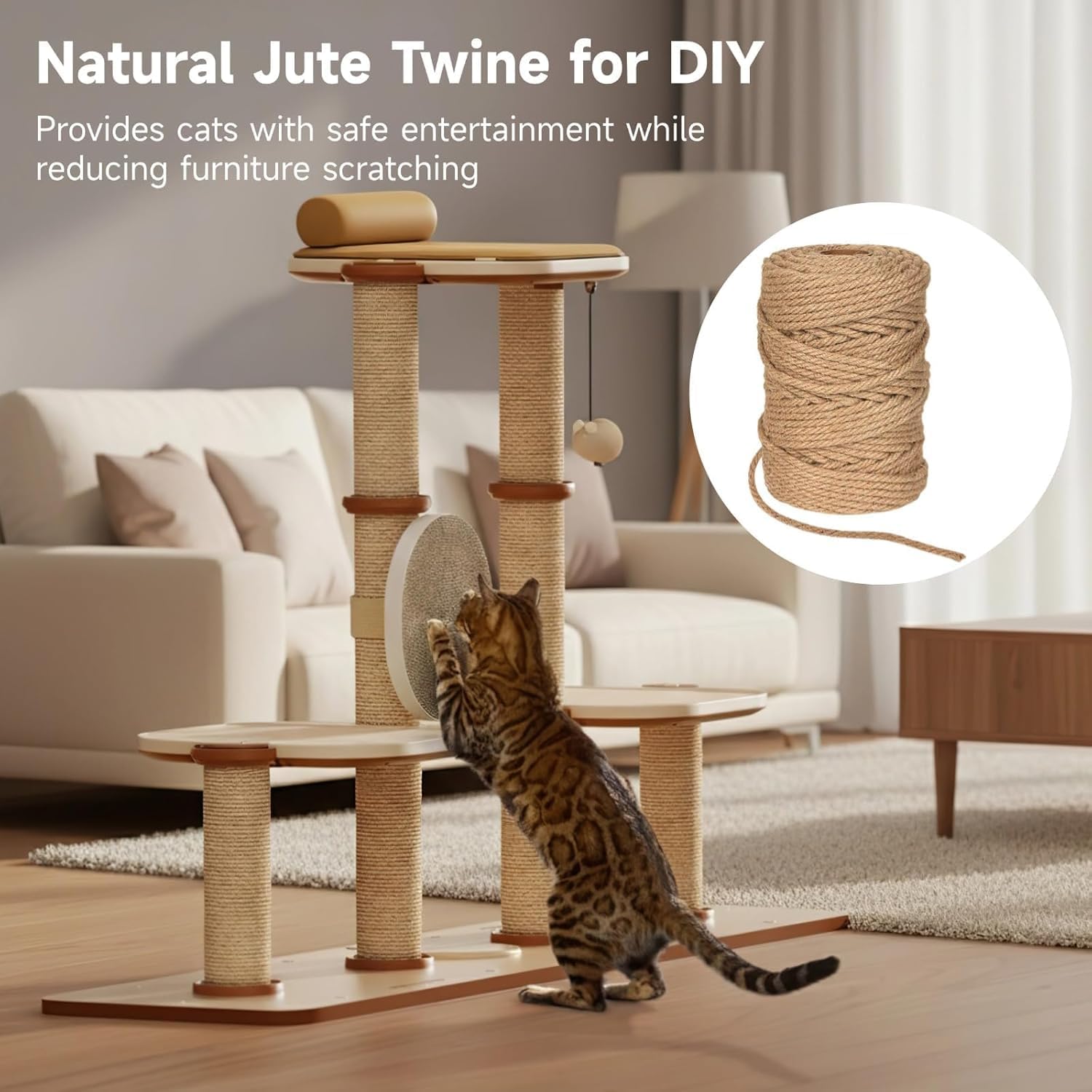1pc Natural Hemp Twine 4mm Multistrand Braided Rope, Easy-to-Shape Free-Cut Roll for Crafts, Gardening, DIY Decor, Brown, 50meters