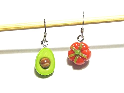 Vista 6 de Making Salsa - Tomato Avocado Earrings - Tiny Food Jewelry