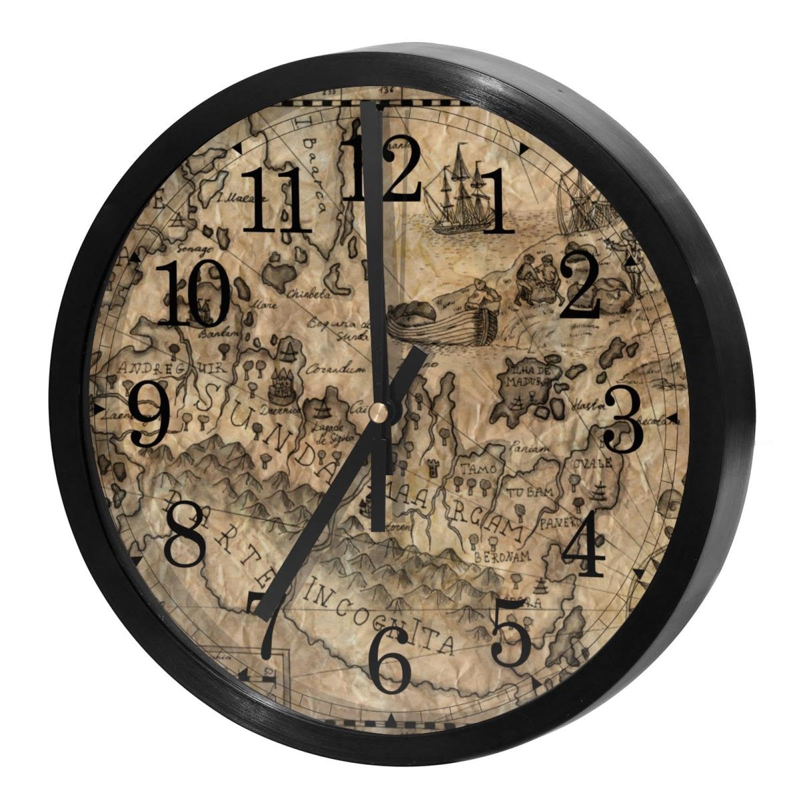 Horloge murale quartz silencieuse sans tic-tac ronde boussole vintage à piles