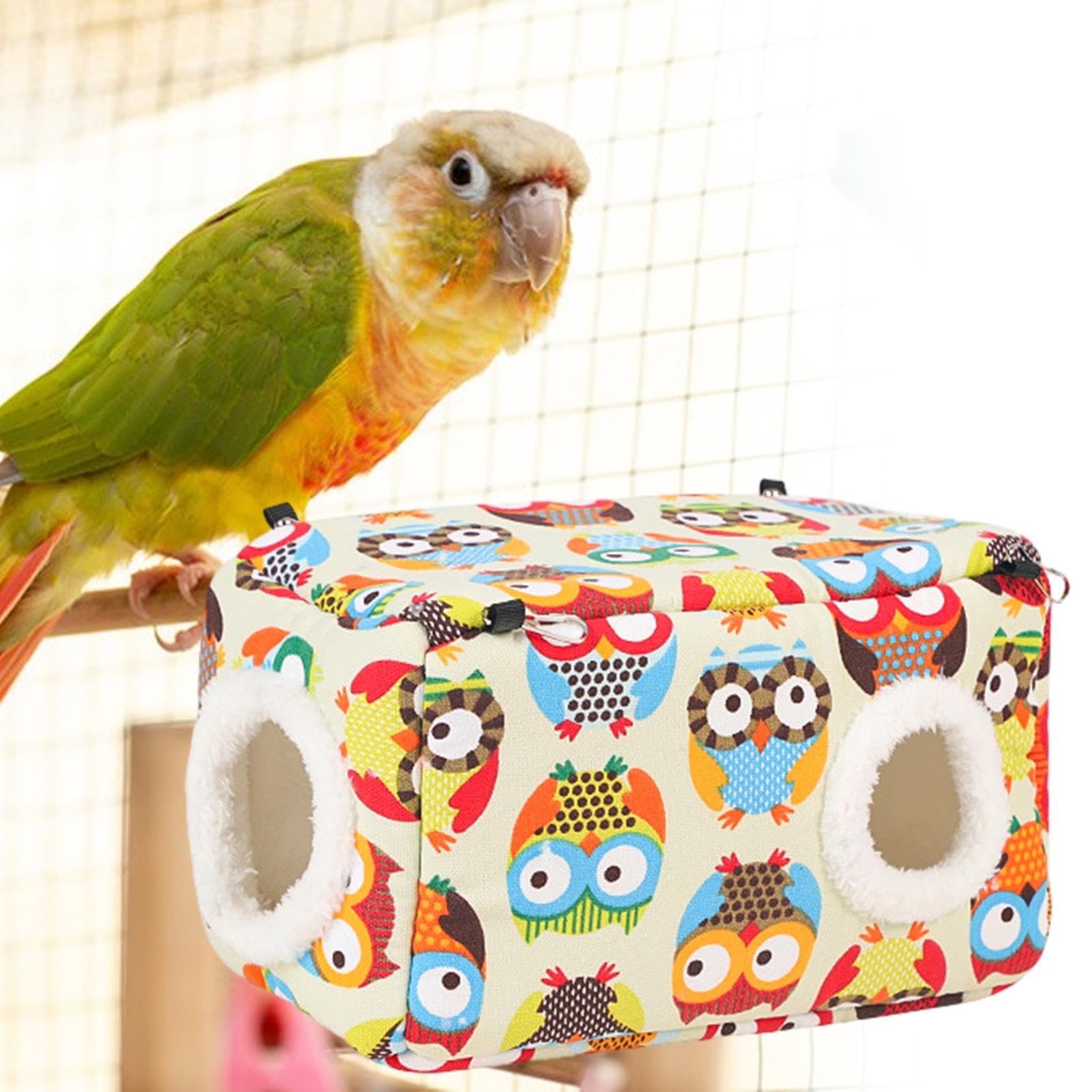 Nido para Pájaros Cama Colgante Juguete Refugio Cálido con Doble Apertura Material de Lona Relleno de Algodón Apto para Loros Hámster Cobaya Chinchill