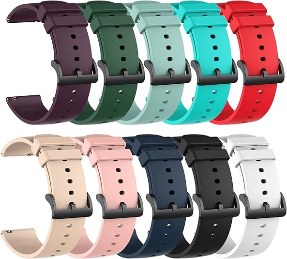 FitTurn [10-Pack] Compatible with Cubitt Aura/Aura Pro/CT2 Pro/CT4/Viva Pro/Viva Smartwatch Strap, 22mm Soft Silicone Glossy Replacement Wristband Sport Band Bracelet for Aura/Aura pro, for Men/Women