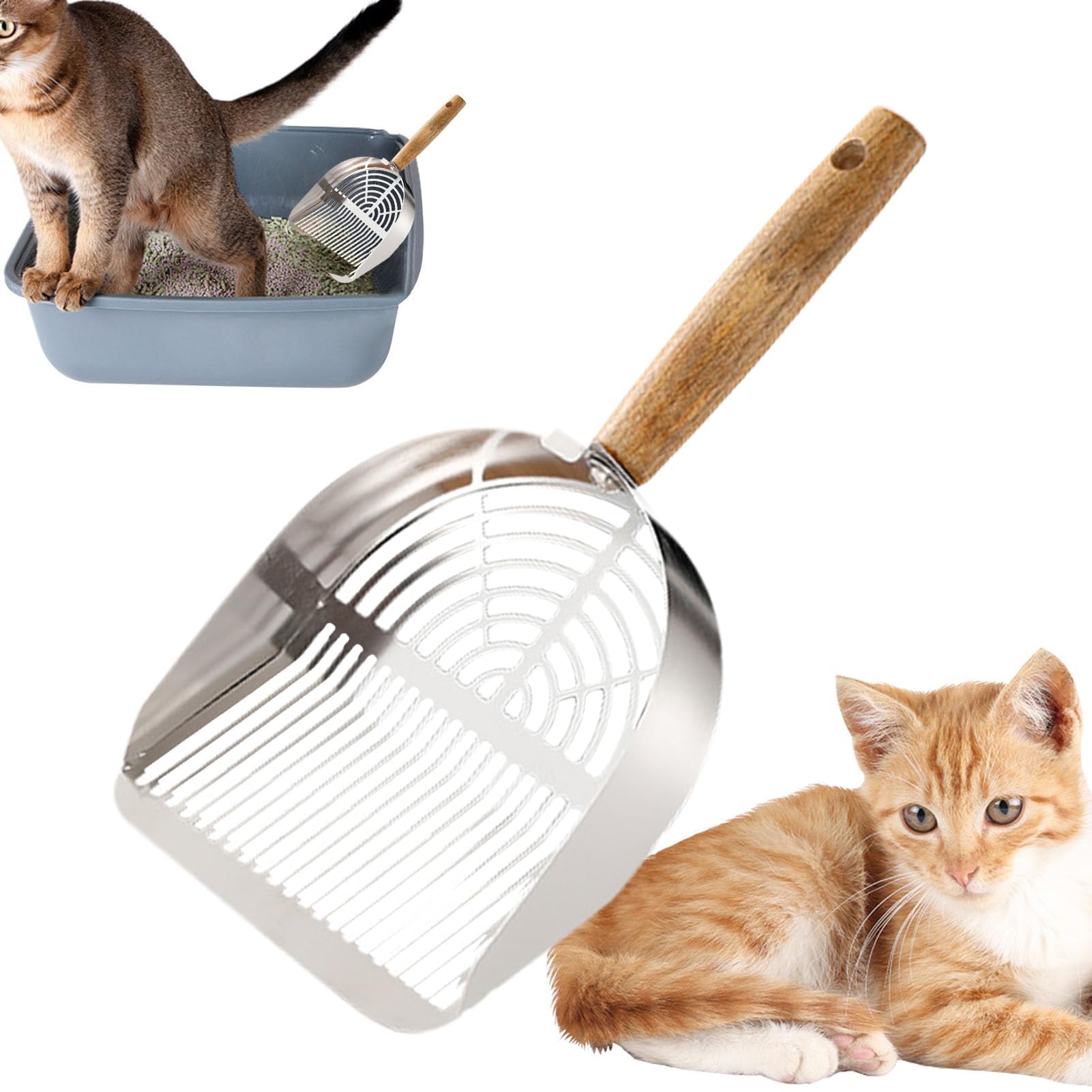 Paletta per lettiera, Acciaio Inossidabile antiruggine, Filtro Portatile con Manico Lungo ergonomico, Accessori for Animali Domestici(Stainless Steel Style)