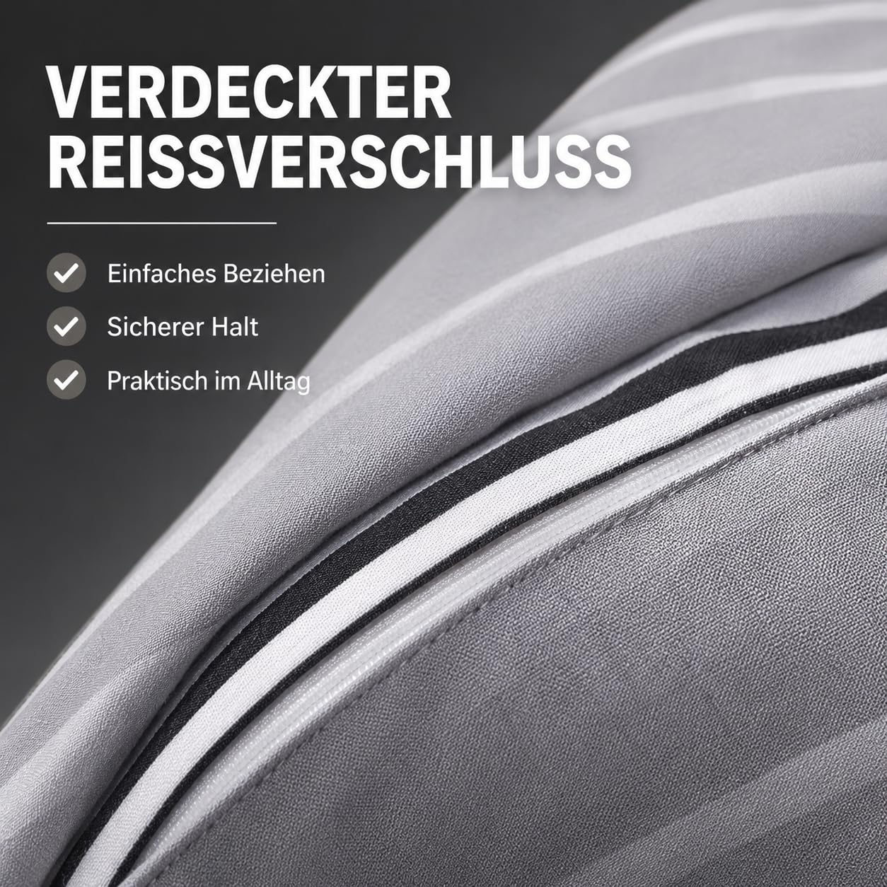 Leonado Vicenti Bettwäsche 4 teilig 135x200 Baumwolle Renforcé Grau Streifen Wendebettwäsche mit Reißverschluss