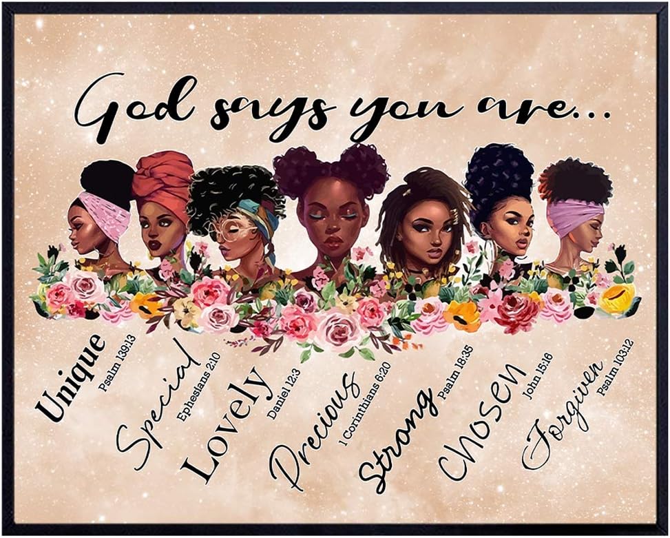 Black Wall Art - Inspirational Bible Verse Religious Wall Decor - African American Women, Black Woman, Girls, Teens - Christian Scripture Poster - Motivational Encouragement Gifts - God Wall Decor