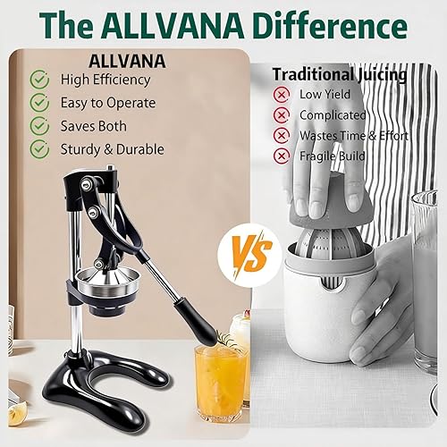 Miniatura 4 de ALLVANA Exprimidor manual profesional de hierro fundido para cítricos  Prensa manual resistente para naranja, limón, lima, granada  Prensa de jugo