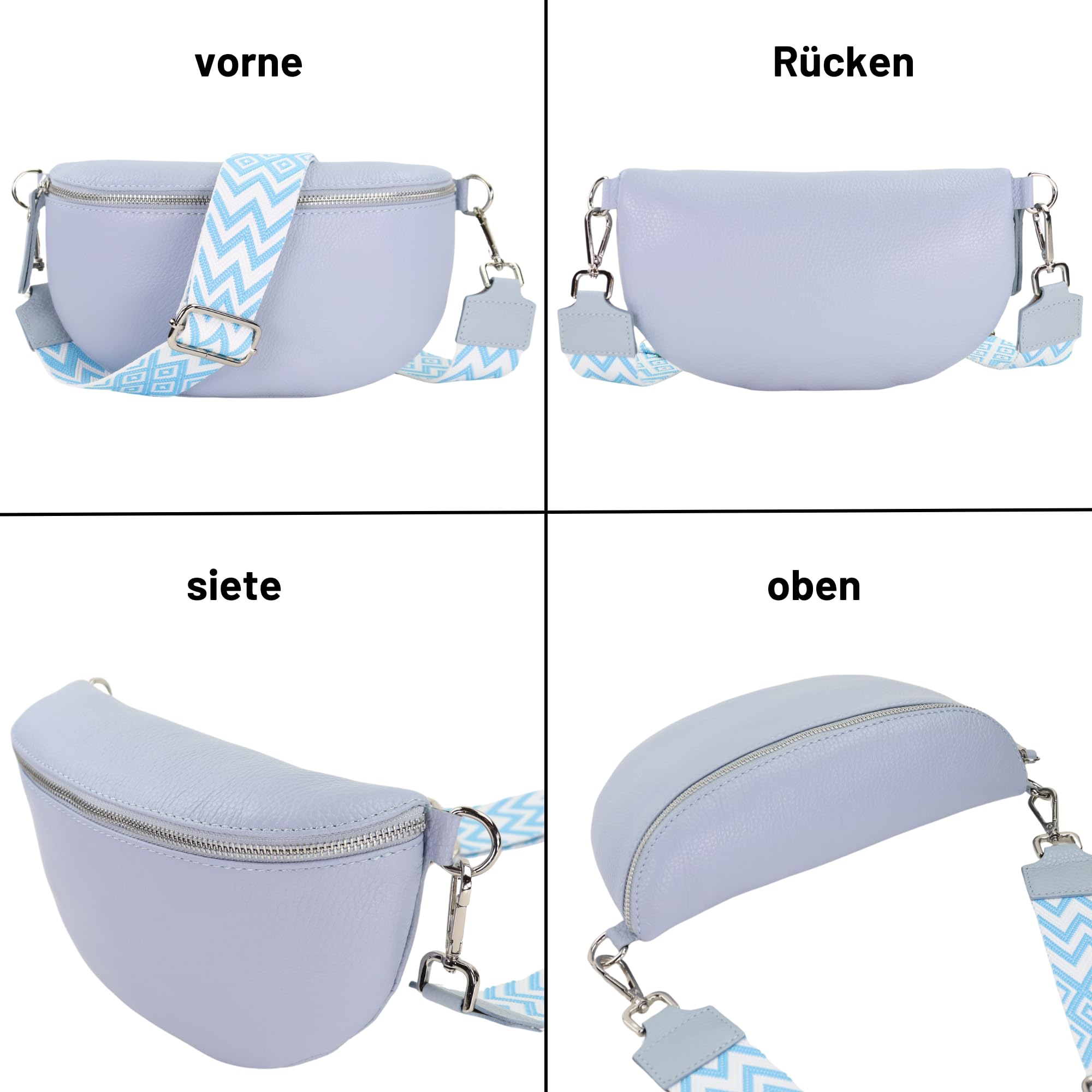 Blade Marsupio da donna in vera pelle, elegante marsupio, da donna, con 2 motivi e pelle staccabili e regolabili, tracolla da donna, tasca sul petto di alta qualità per donne, Blu chiaro-2, m,