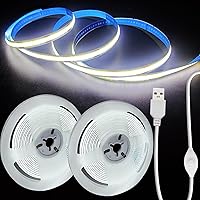 Vista 1 de 5V LED Strip Lights, White USB LED Light Strip, 2Pack 3.28FT Dimmable Cob LED Strip Light, High Brightness Short LED Strip for Display Cabinet
