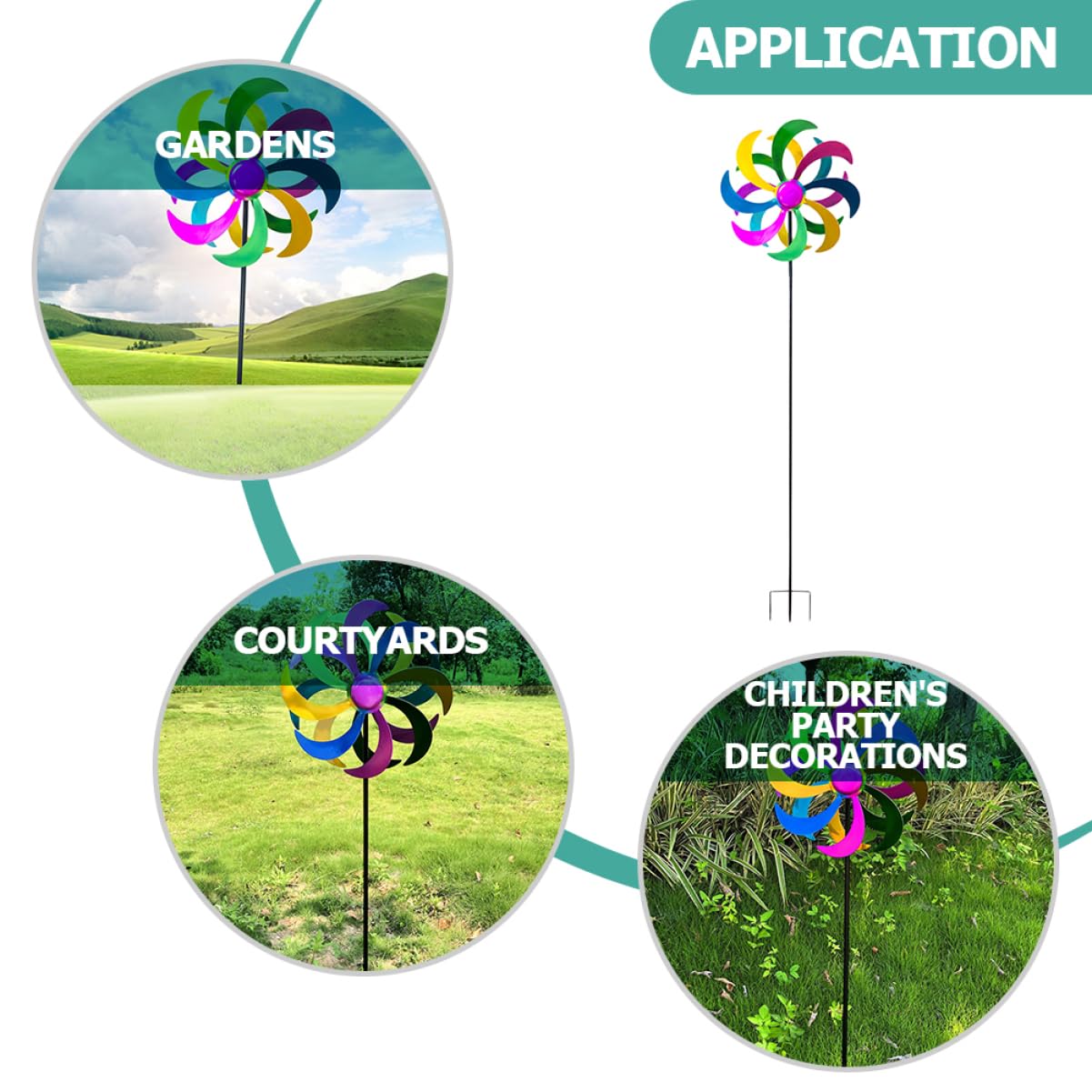 Happyyami Buntes Regenbogen Windrad aus Eisen für Garten und Hof, 1 Stück | Fröhliches Design, Leuchtende Farben, für Rasenflächen und Außenbereiche