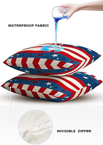 Miniatura 4 de Funda de almohada impermeable para el Día de la Independencia para exteriores, diseño de estrella en ondas rojas y azules, fundas de cojín
