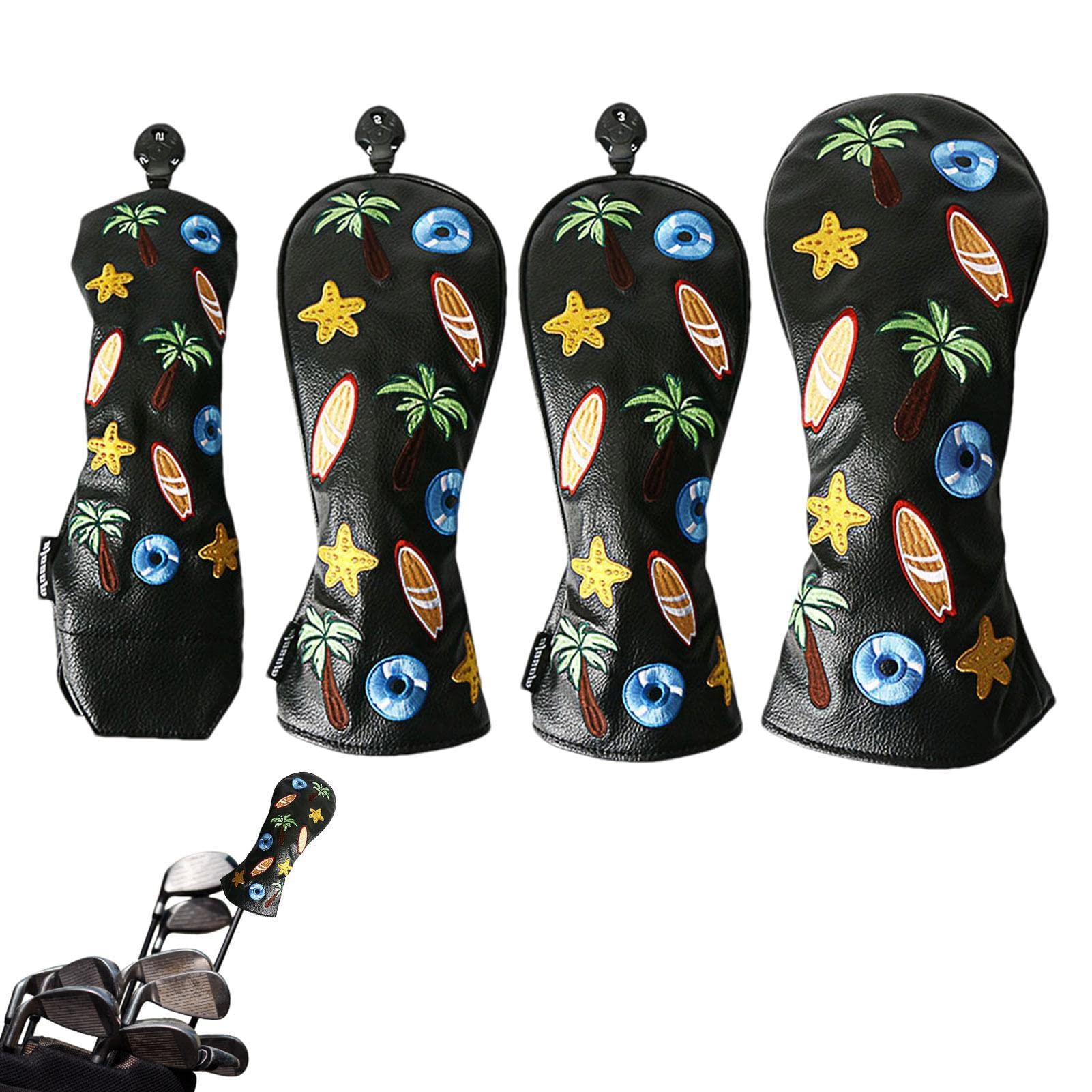 Abonda Golfschlägerabdeckungen, 4-teiliges tragbares PU-Leder-Schlägerhauben-Set, Golfschläger-Leder-Schlägerhaube, passend für Fahrerholz, Fairway-Holz und Hybrid