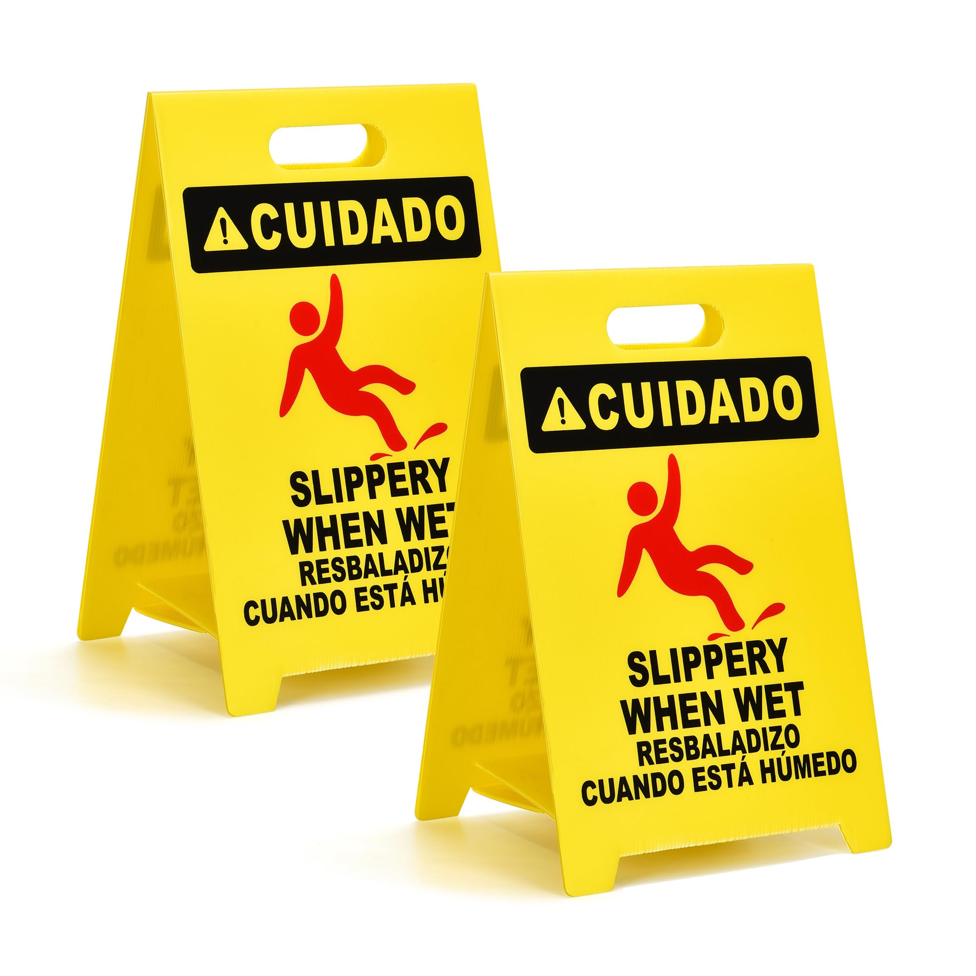 MATTHEW CLEANING 25'' Industrial Wet Floor Sign 3 Pack 2-Sided Safety A-Frame Birght Yellow Multilingual Warning Signs Commercial Caution Wet Fold-out Floor Signs For Indoors and Outdoors — Amazon image 16