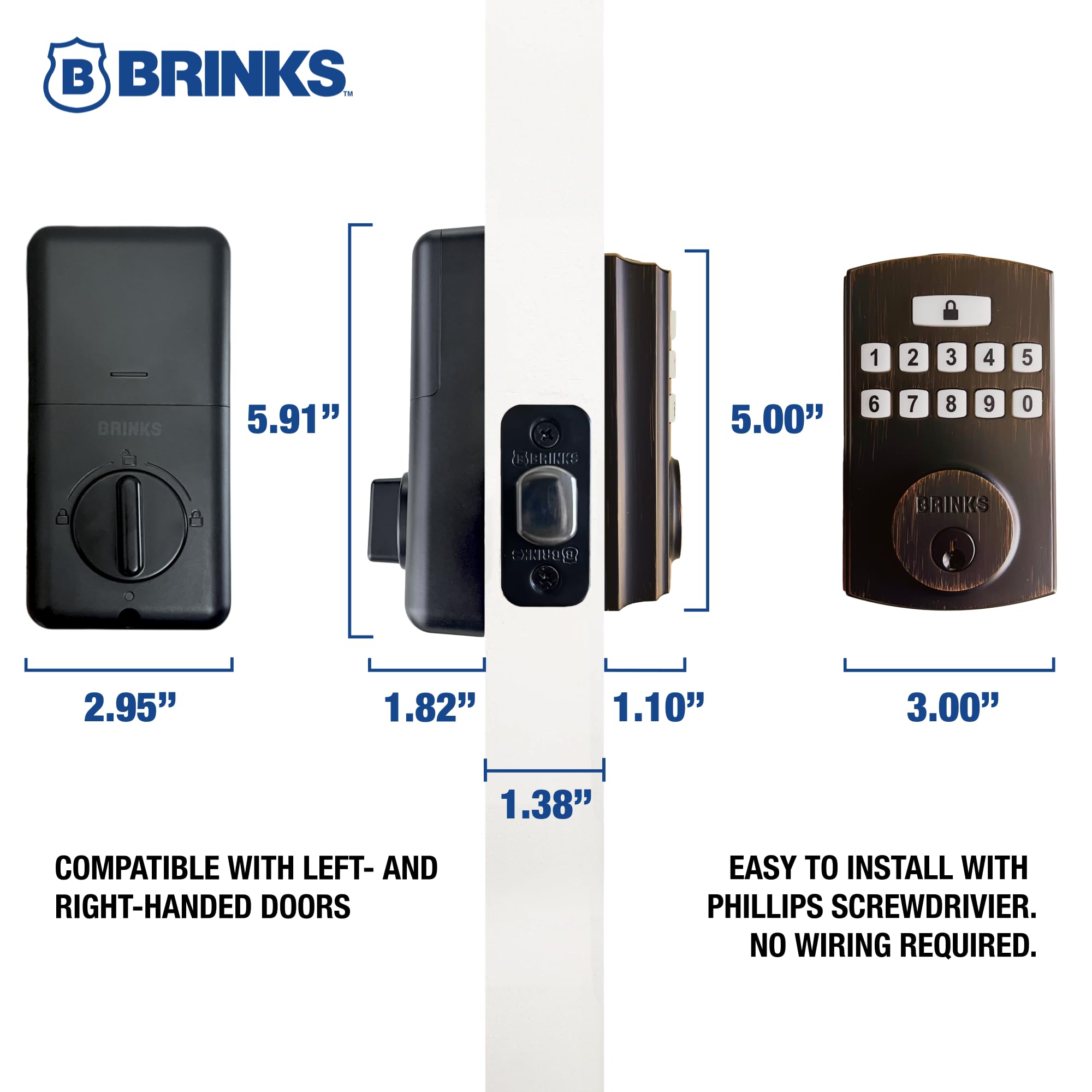 Brinks Serratura elettronica per porta d'ingresso, con tastiera e impronta digitale, serratura intelligente ad alta sicurezza per porta d'ingresso, fino a 50 codici utente, chiusura automatica, bronzo