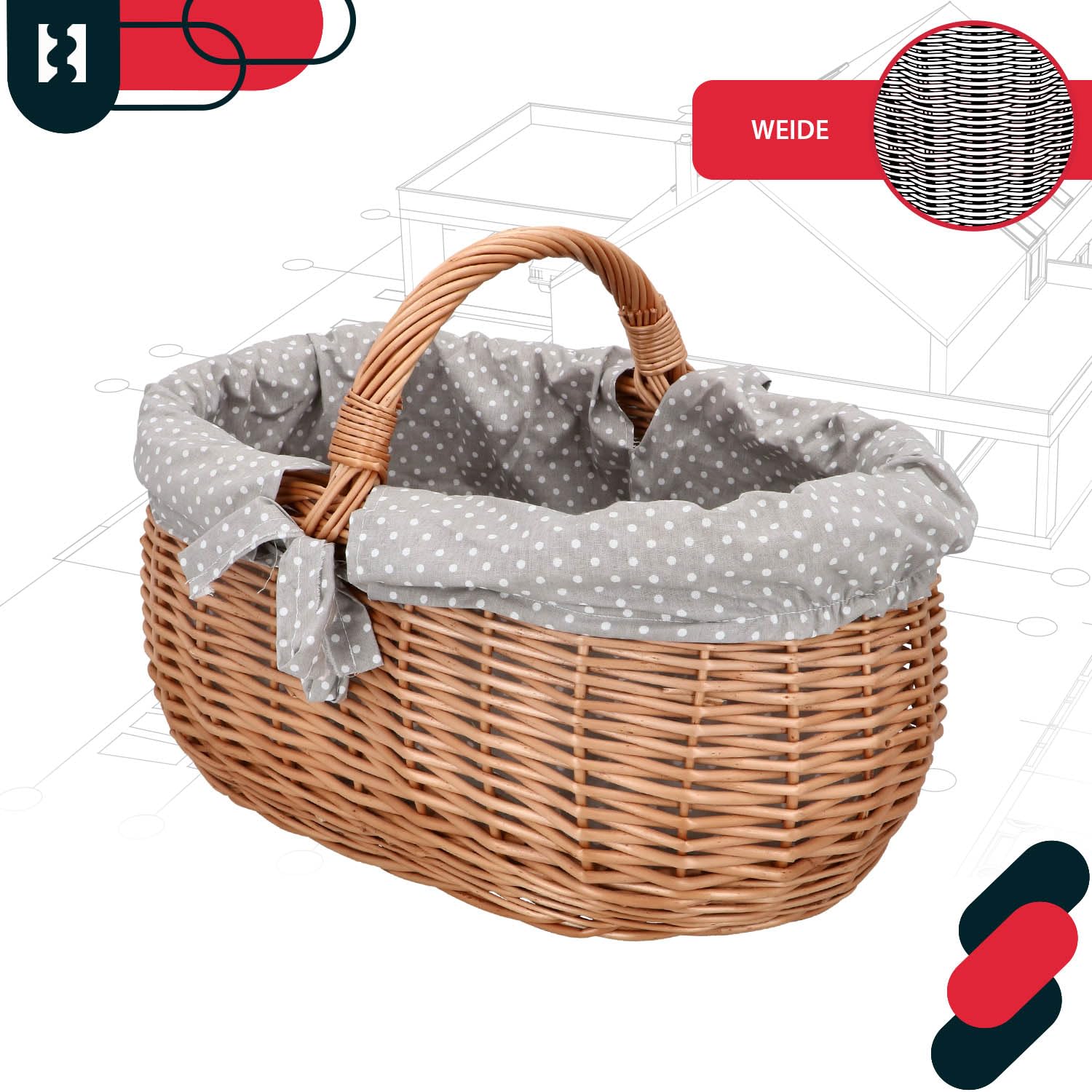KOTARBAU® Panier De Courses En Osier Blanc 440 X 280 Mm Avec Anse Tressé En Osier Pour Les Achats Et Pour Pique-nique
