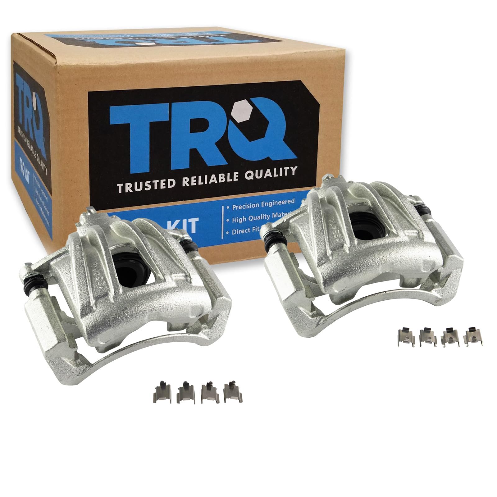 TRQ Front Brake Caliper Set Zinc Coated Brackets Hardware