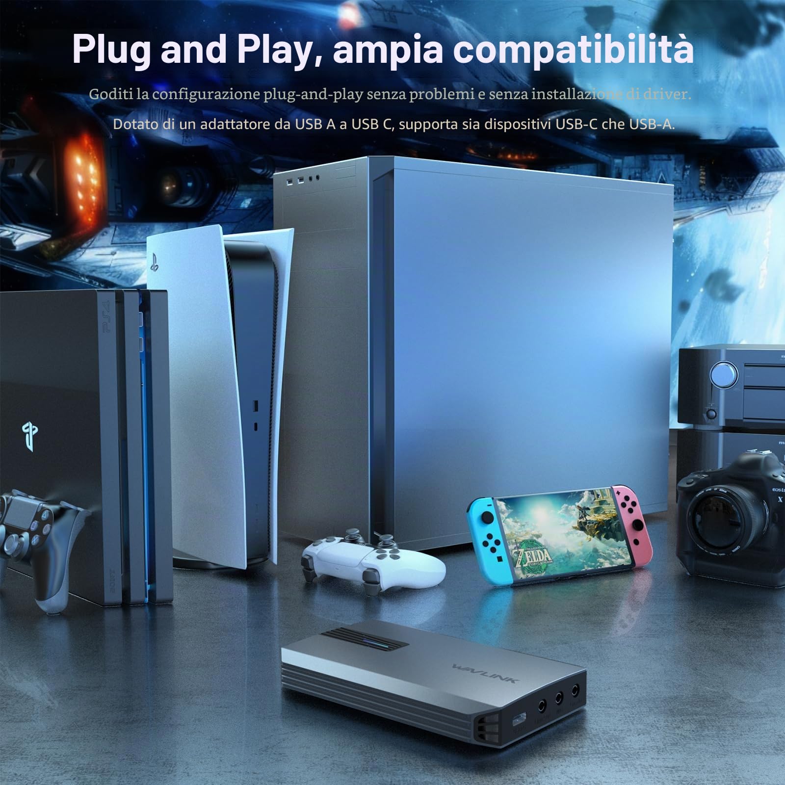 WAVLINK Scheda di registrazione video HDMI 4K, scheda di registrazione video HDMI per streaming live e giochi, latenza estremamente bassa, supporto VRR, plug-and-play, funziona con