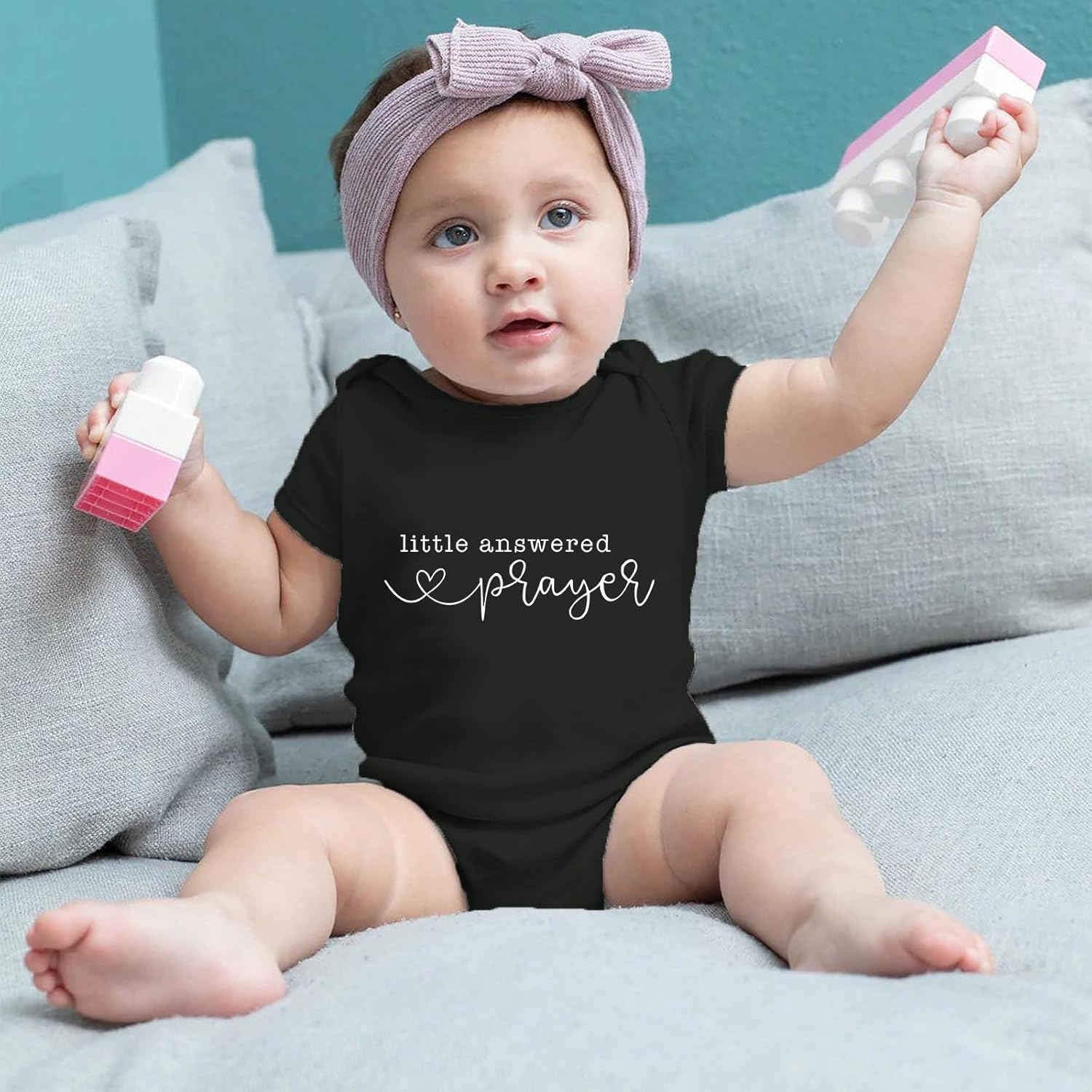 Little Answered Prayer Infant Reveal Ideas Pregnancy Baby Announcement Bodysuit Girl And Boy 0-12M - Image 4