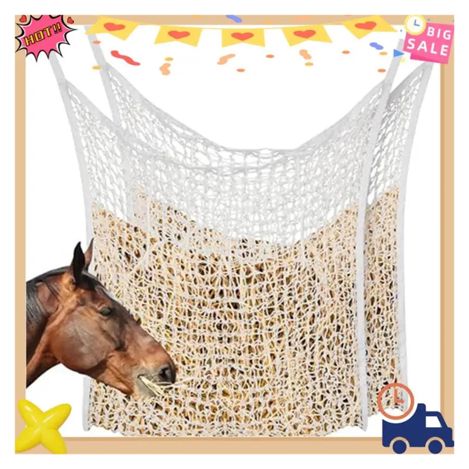 Red para heno con Agujeros pequeños, Bolsa de heno for Caballos y Cabras, Color Blanco, Paquete de 2