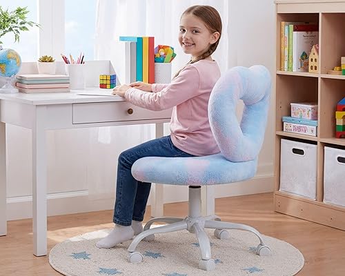 Miniatura 32 de Silla de escritorio moderna con diseño de gato para niños, cómodas sillas de escritorio pequeñas y mullidas para niñas y niños, silla giratoria