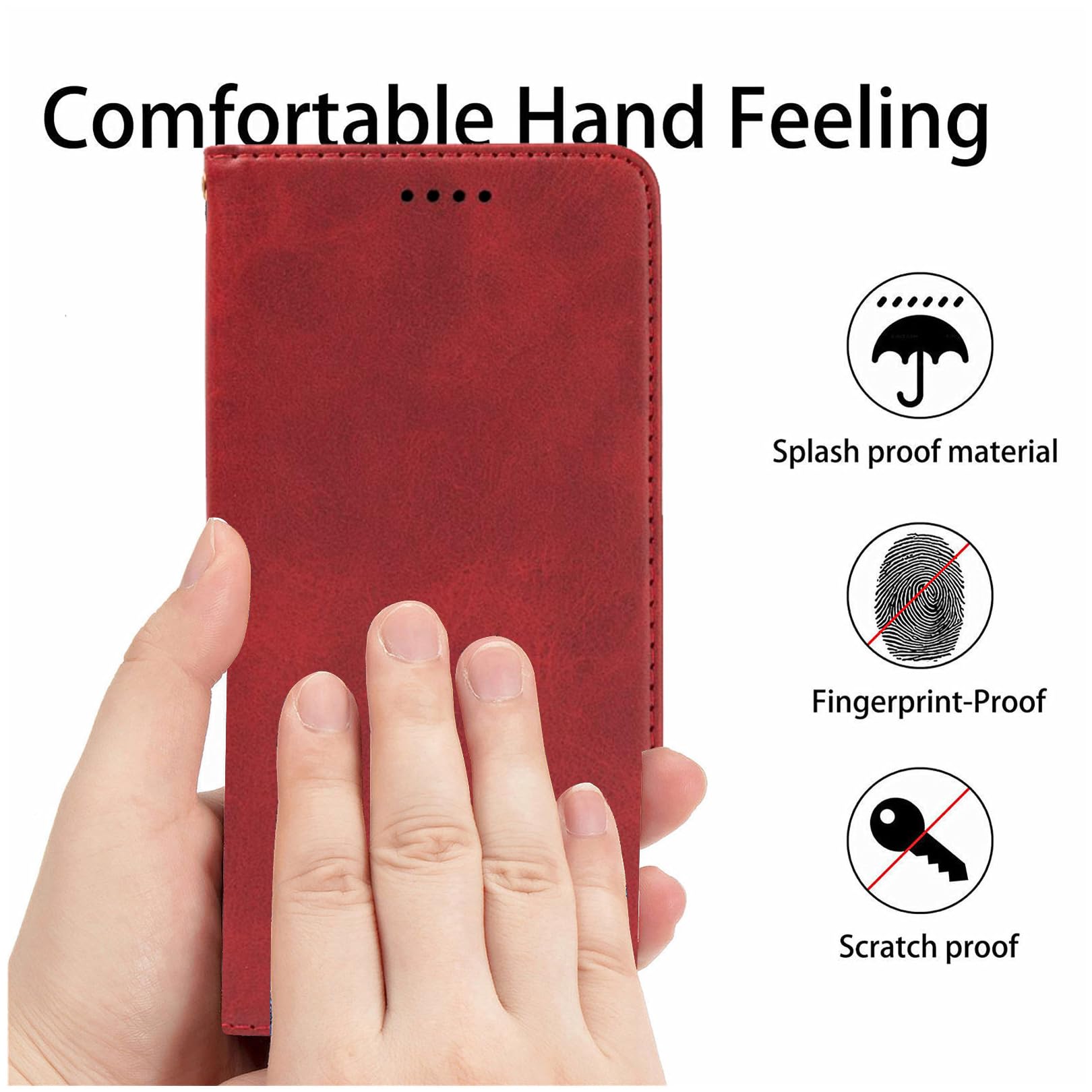 FortiCase Custodia Personalizzata per iPhone 15 Plus,Flip Cover in PU Pelle Premium,Supporto Slot Scheda Case,con la Tua Foto,Immagine o Testo Personalizzata Cover,2 Photo - Red