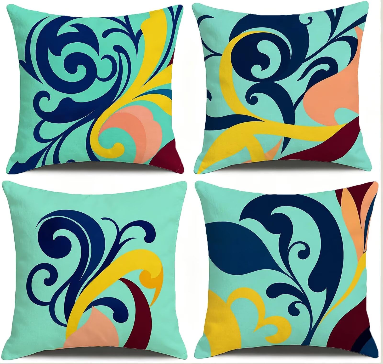 Blu Federe Cuscini Divano 40x40cm, Cuscini da Esterno Set de 4, Cod-94 | Lin Copricuscini Decorativi Letto Arredo, per Letto, Soggiorno, Giardino, Esterno, Casa Decorazione Set di 4 Foglie