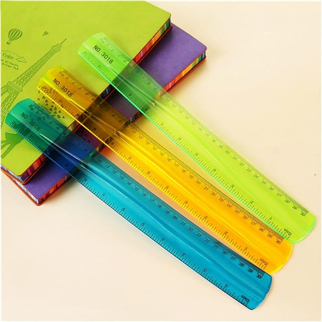 3 PCS Shatter Resistant Rulers,3 Colors Flexible Ruler 12 Inch/30cm Soft Plastic Ruler Clear Straight Ruler with Inches and Metric for Workshop Office School Home Supplies