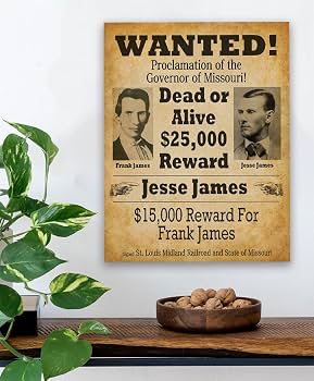 Amazon.com: Jesse James Wanted Sign Vintage 18x24 Unframed Poster