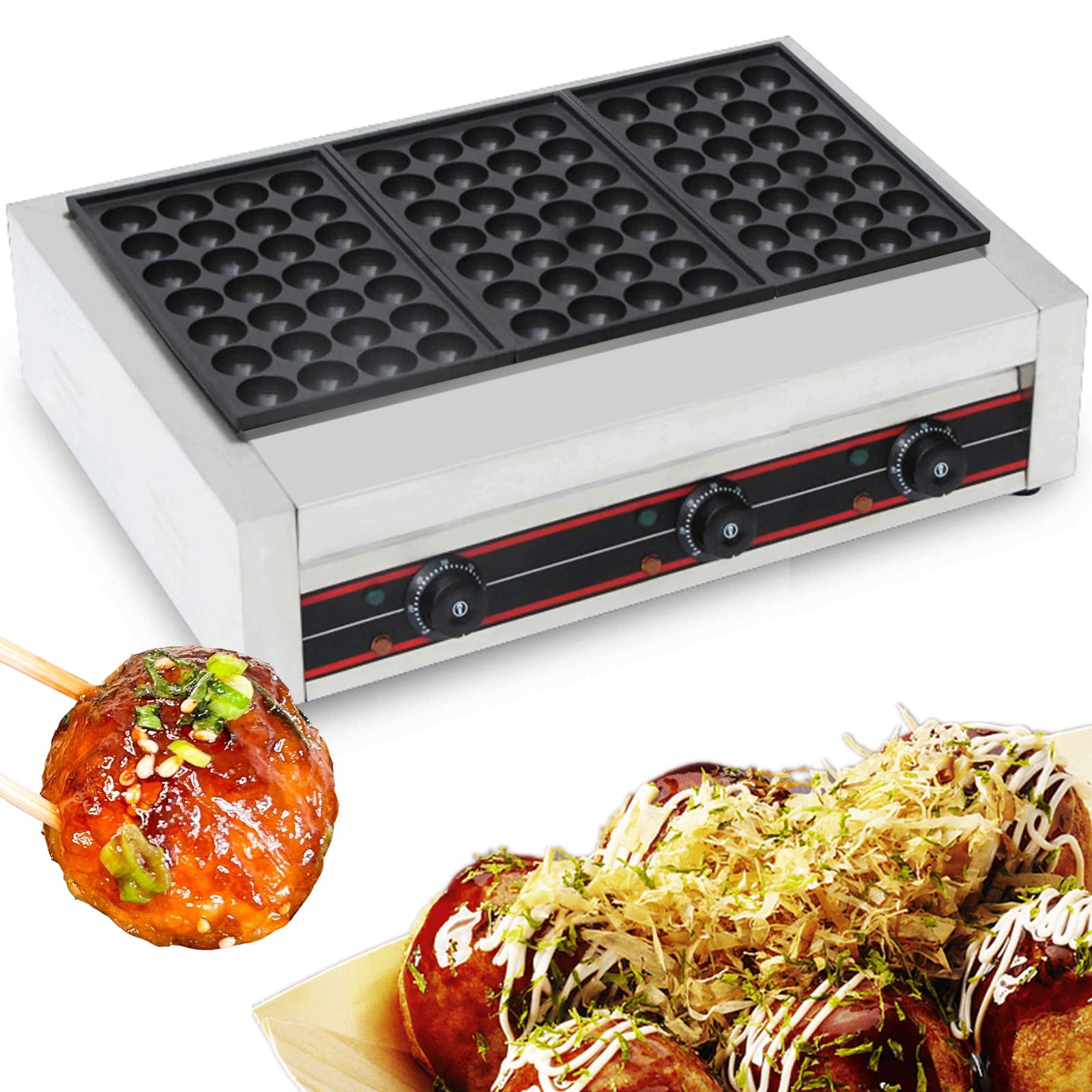 Takoyaki Maker Commercial Ebelskiver Pan 84 Holes Electric Grill Machine for Aebleskiver, Cake Pops, Pancake Balls, Donut Holes, 6000W, 110V