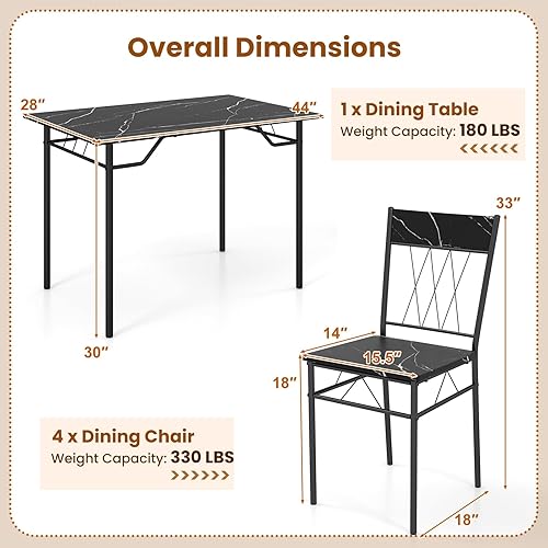 Miniatura 7 de GOFLAME Juego de mesa de comedor de 5 piezas para 4, mesa de cocina moderna y 4 sillas con marco de metal, juego de comedor que ahorra espacio para